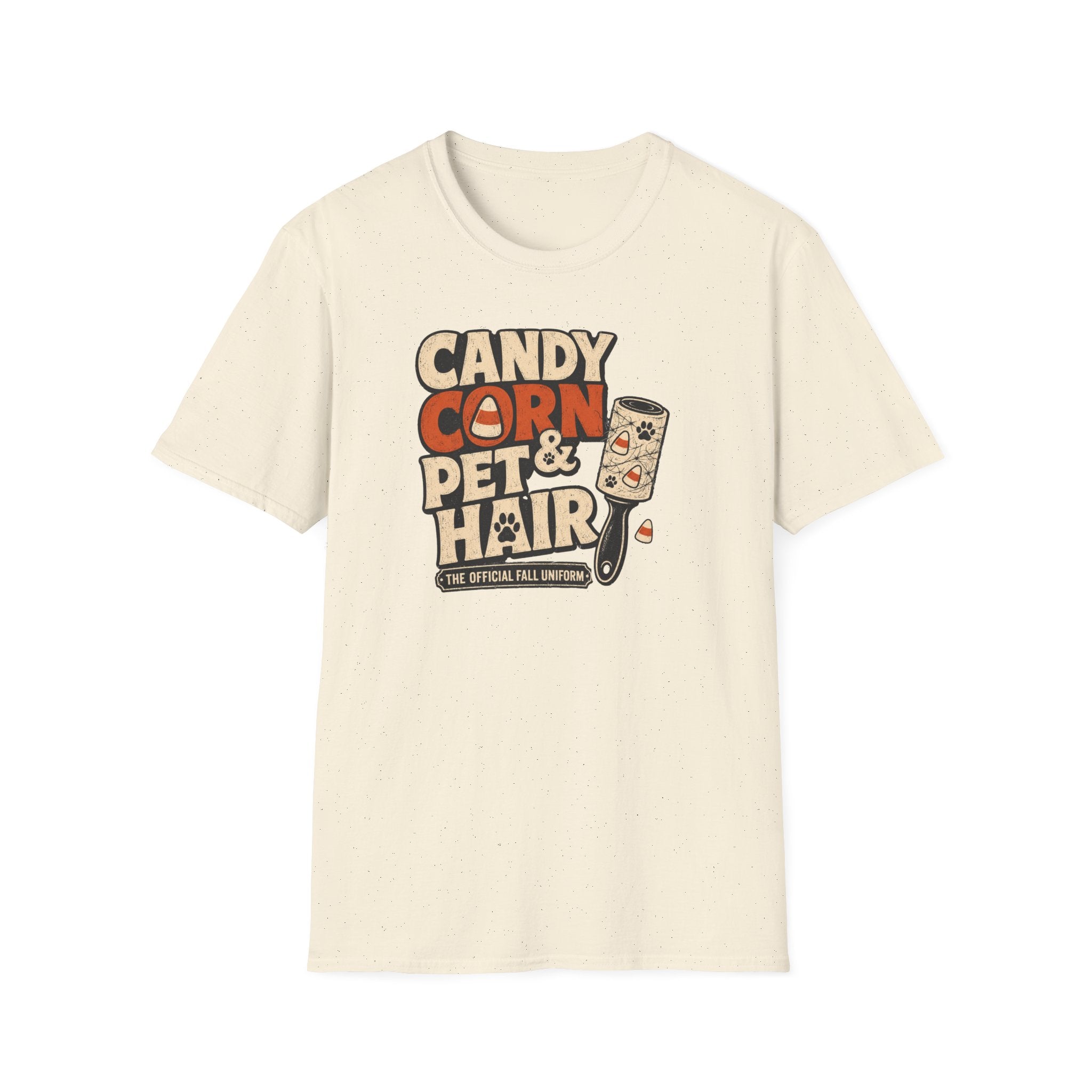 Candy Corn & Pet Hair T-Shirt — Funny Halloween Cat & Dog Lover Tee