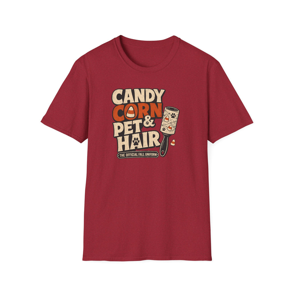 Candy Corn & Pet Hair T-Shirt — Funny Halloween Cat & Dog Lover Tee