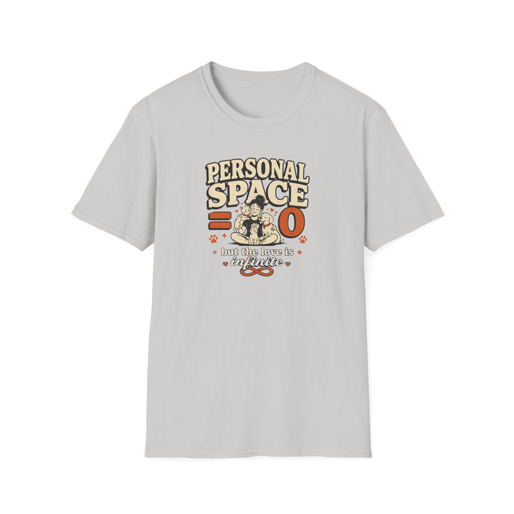 "Personal Space 0 but the love is Infinite" Cute Retro Cat & Dog Graphic Tee