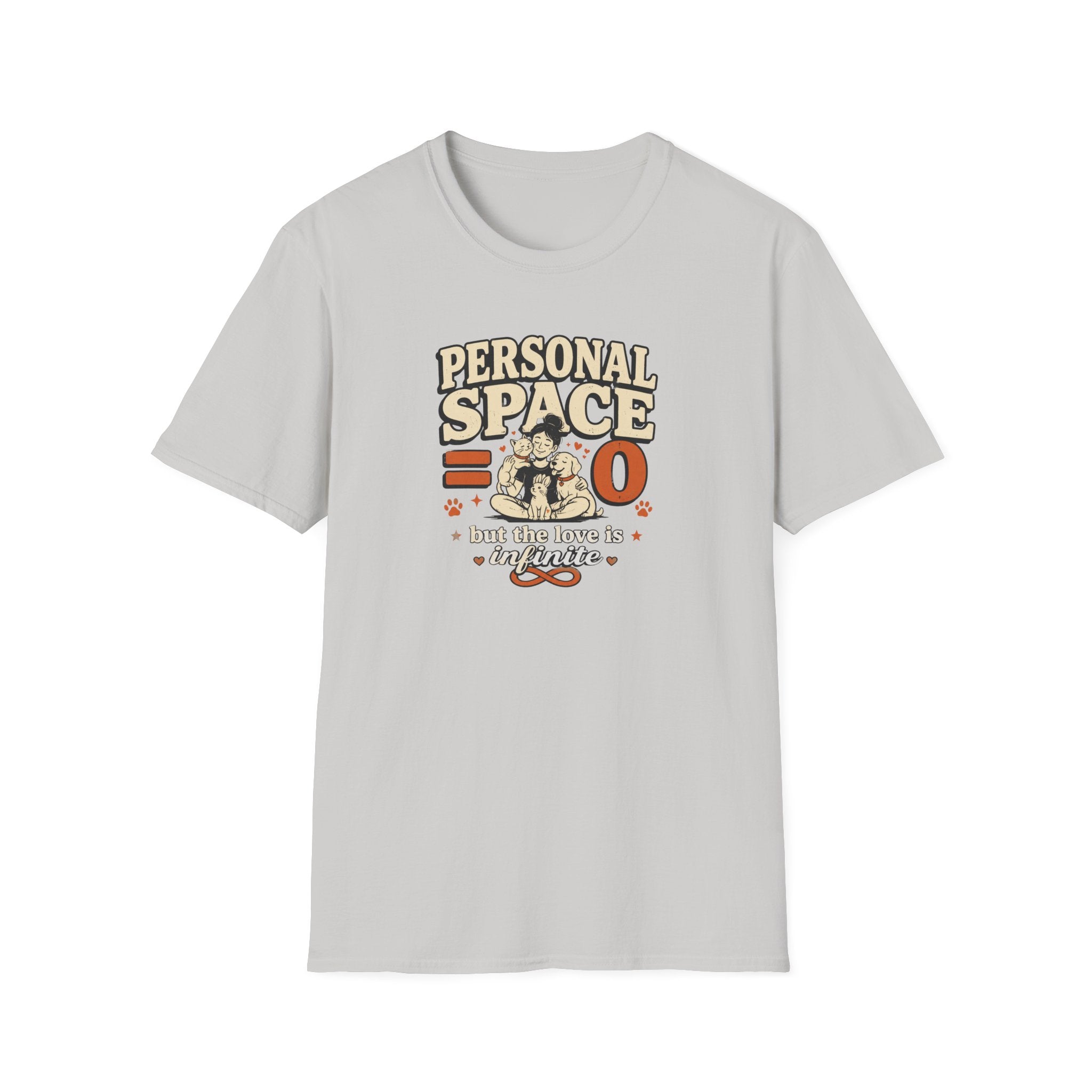 "Personal Space 0 but the love is Infinite" Cute Retro Cat & Dog Graphic Tee