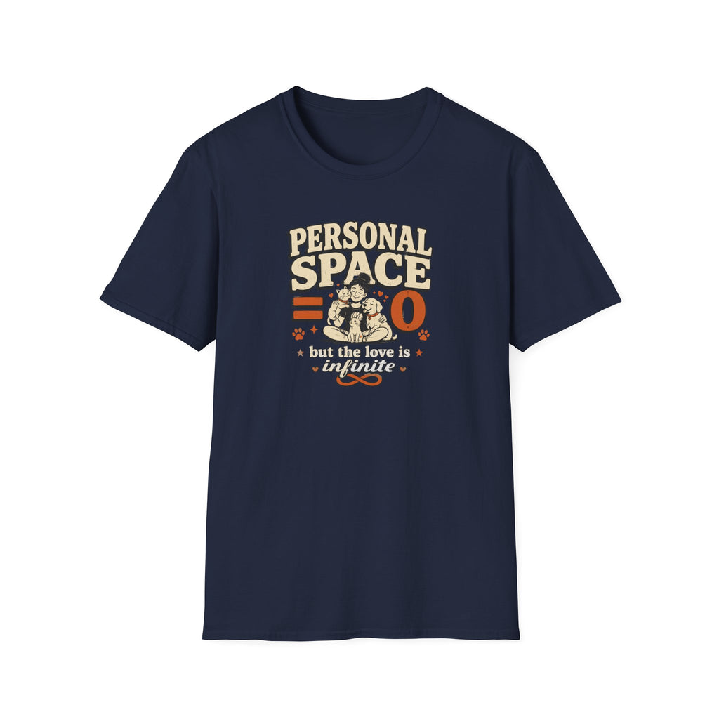 "Personal Space 0 but the love is Infinite" Cute Retro Cat & Dog Graphic Tee