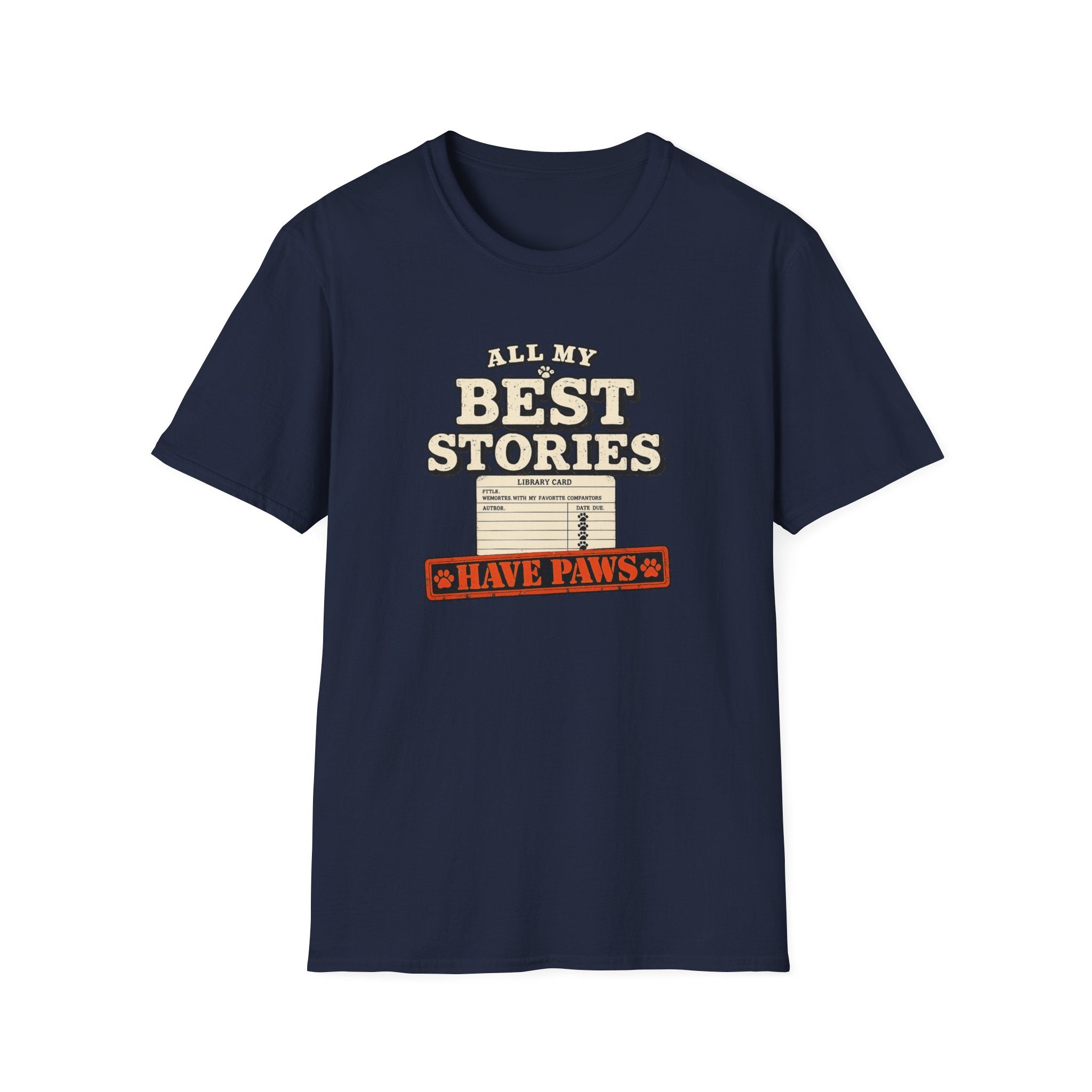 "All My Best Stories Have Paws" Vintage Library Card Pet Tee