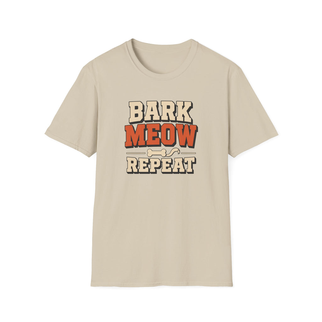 Bark Meow Repeat T-Shirt — Funny Pet Lover Tee for Dog & Cat Owners