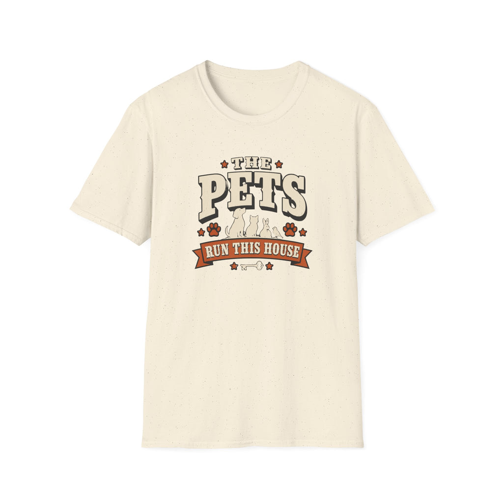 Pet Lover T‑Shirt — "The Pets Run This House" Retro Graphic