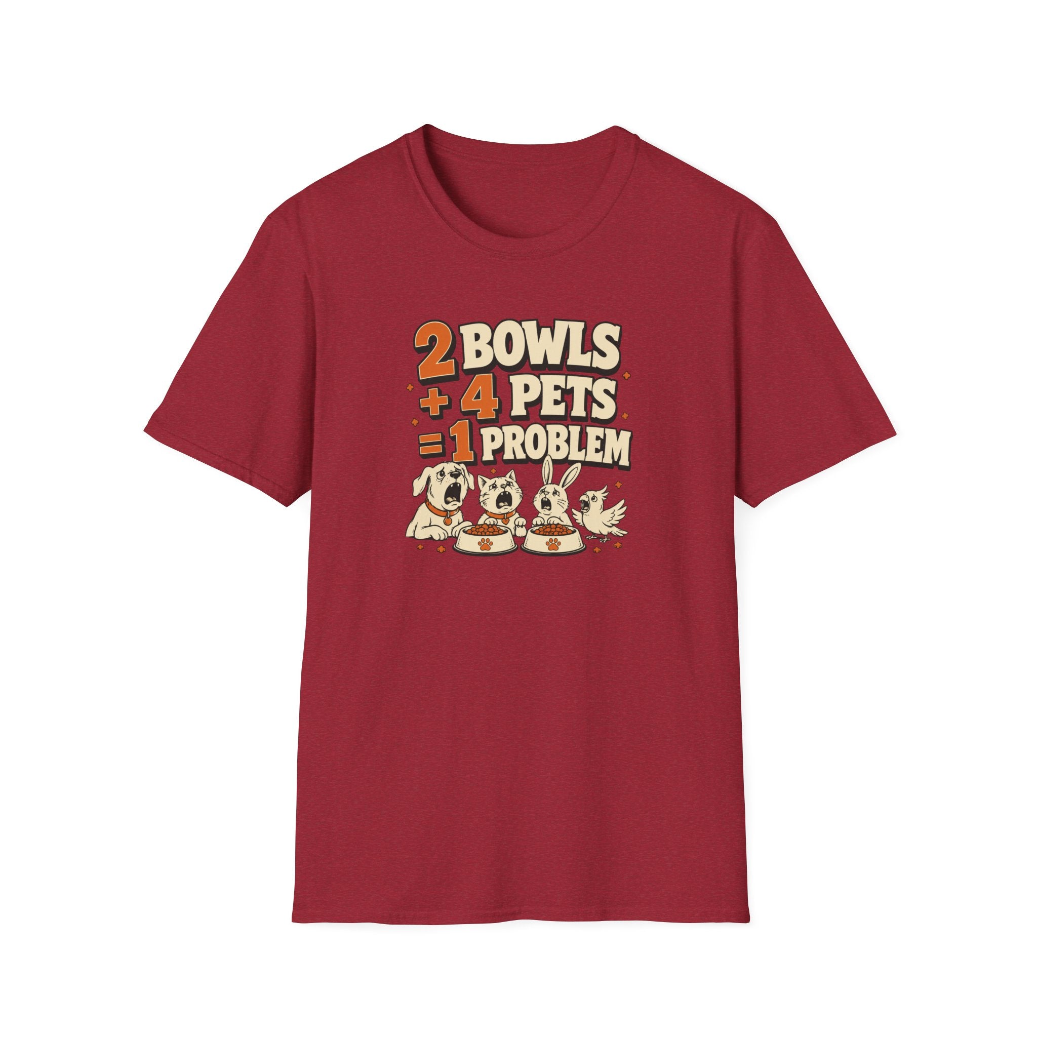 "2 Bowls + 4 Pets = 1 Problem" Funny Pet Lover Tee