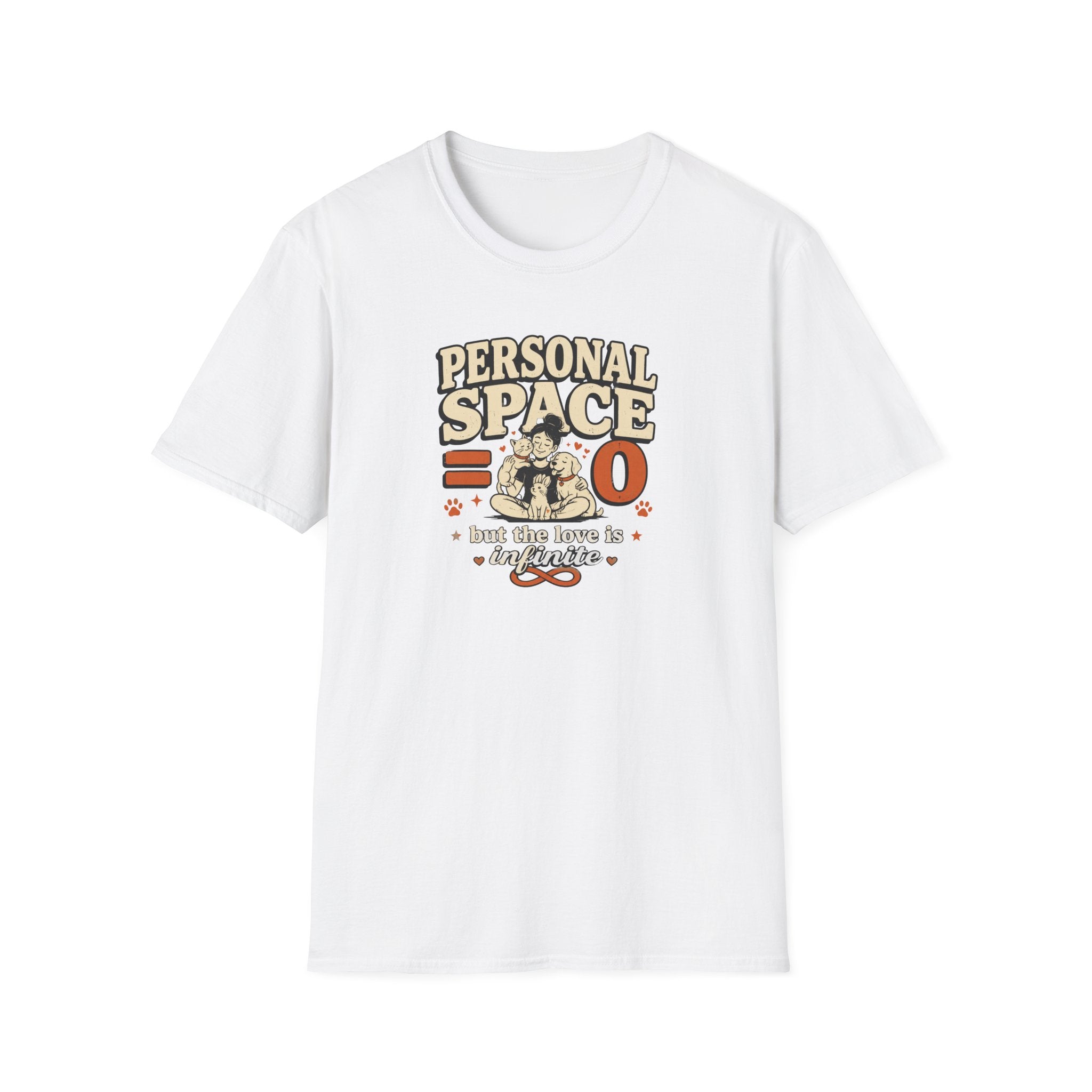"Personal Space 0 but the love is Infinite" Cute Retro Cat & Dog Graphic Tee