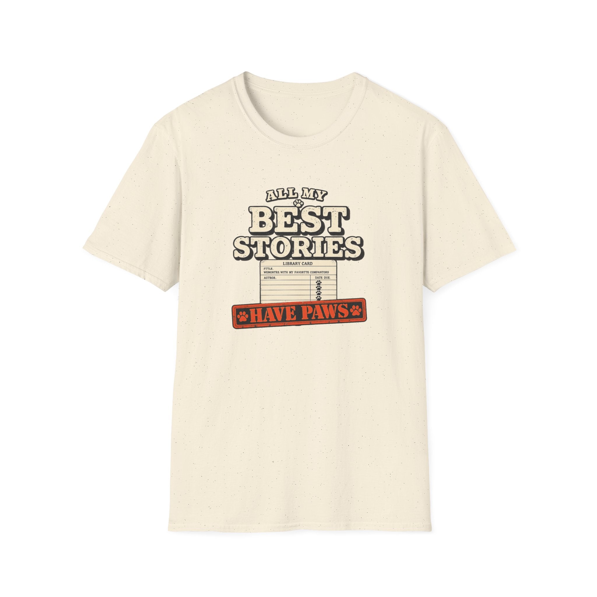 "All My Best Stories Have Paws" Vintage Library Card Pet Tee