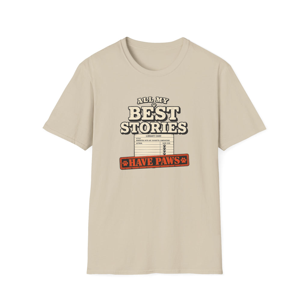 "All My Best Stories Have Paws" Vintage Library Card Pet Tee