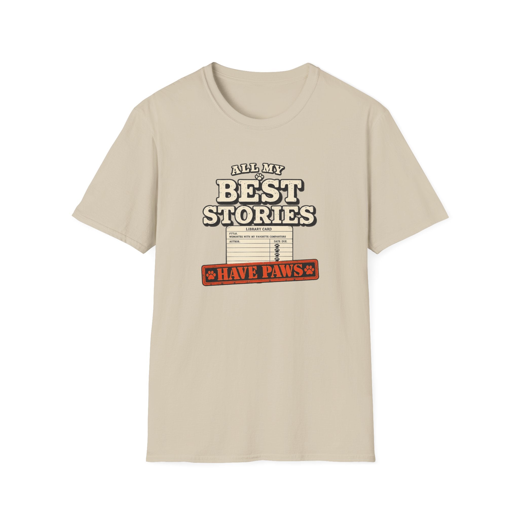 "All My Best Stories Have Paws" Vintage Library Card Pet Tee