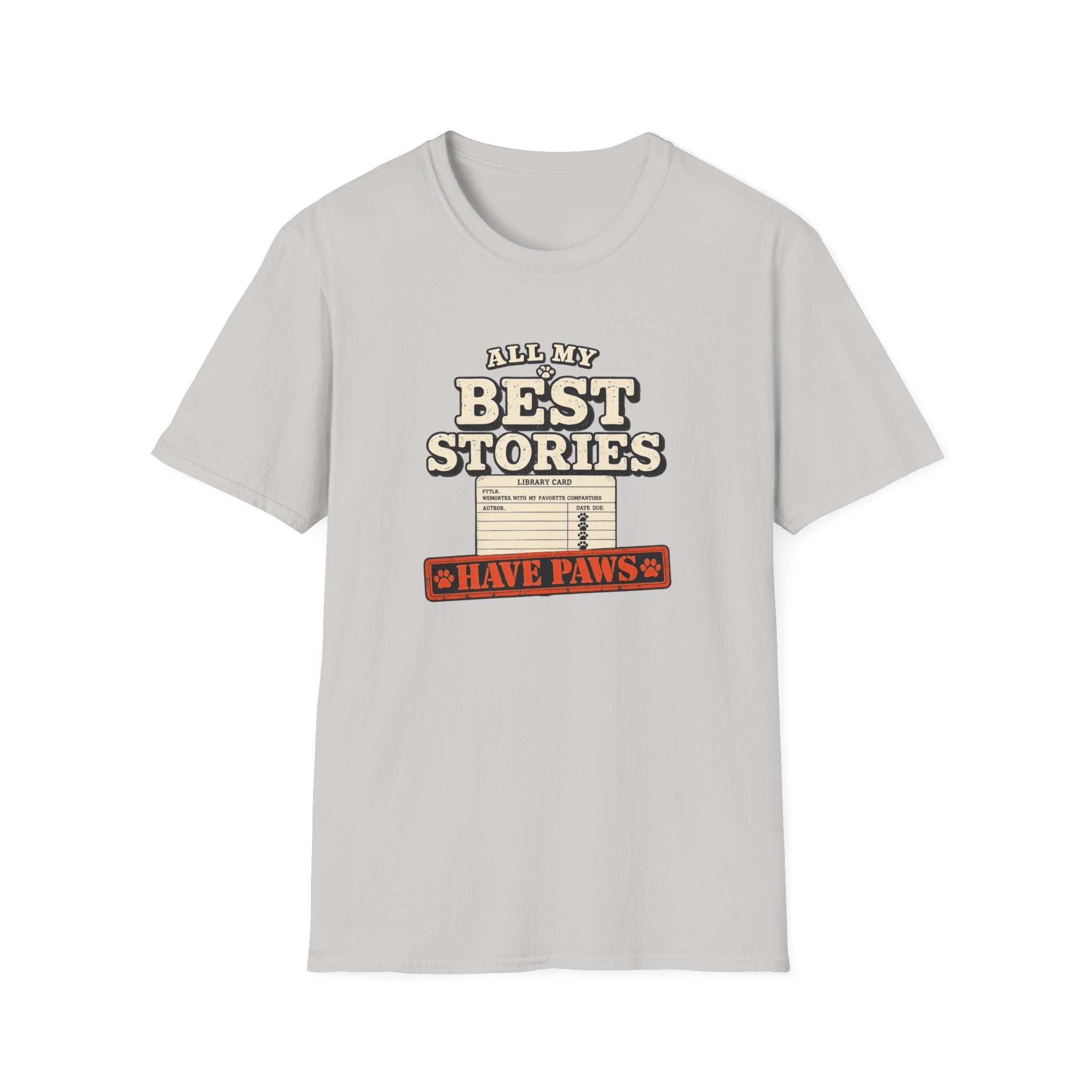 "All My Best Stories Have Paws" Vintage Library Card Pet Tee