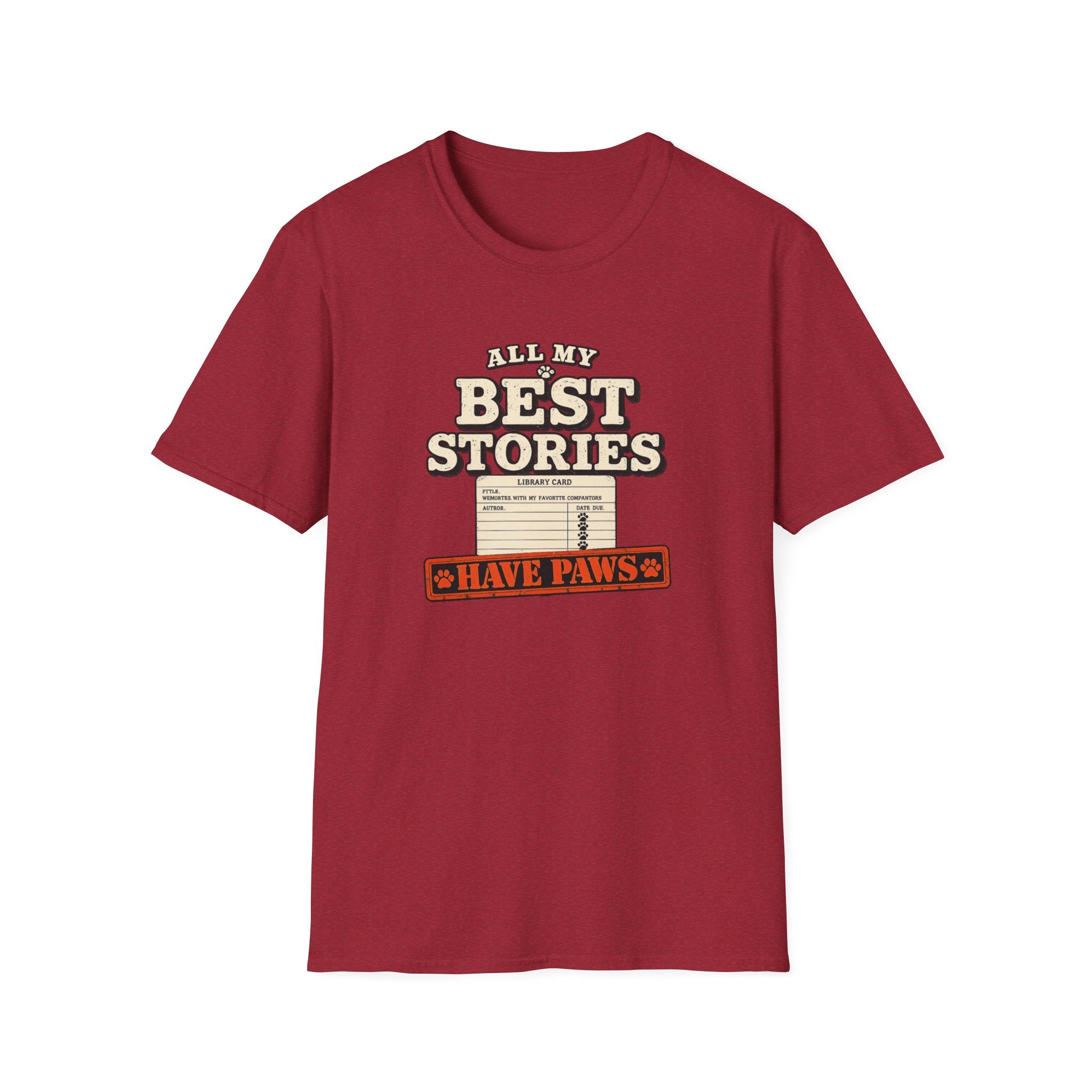 "All My Best Stories Have Paws" Vintage Library Card Pet Tee