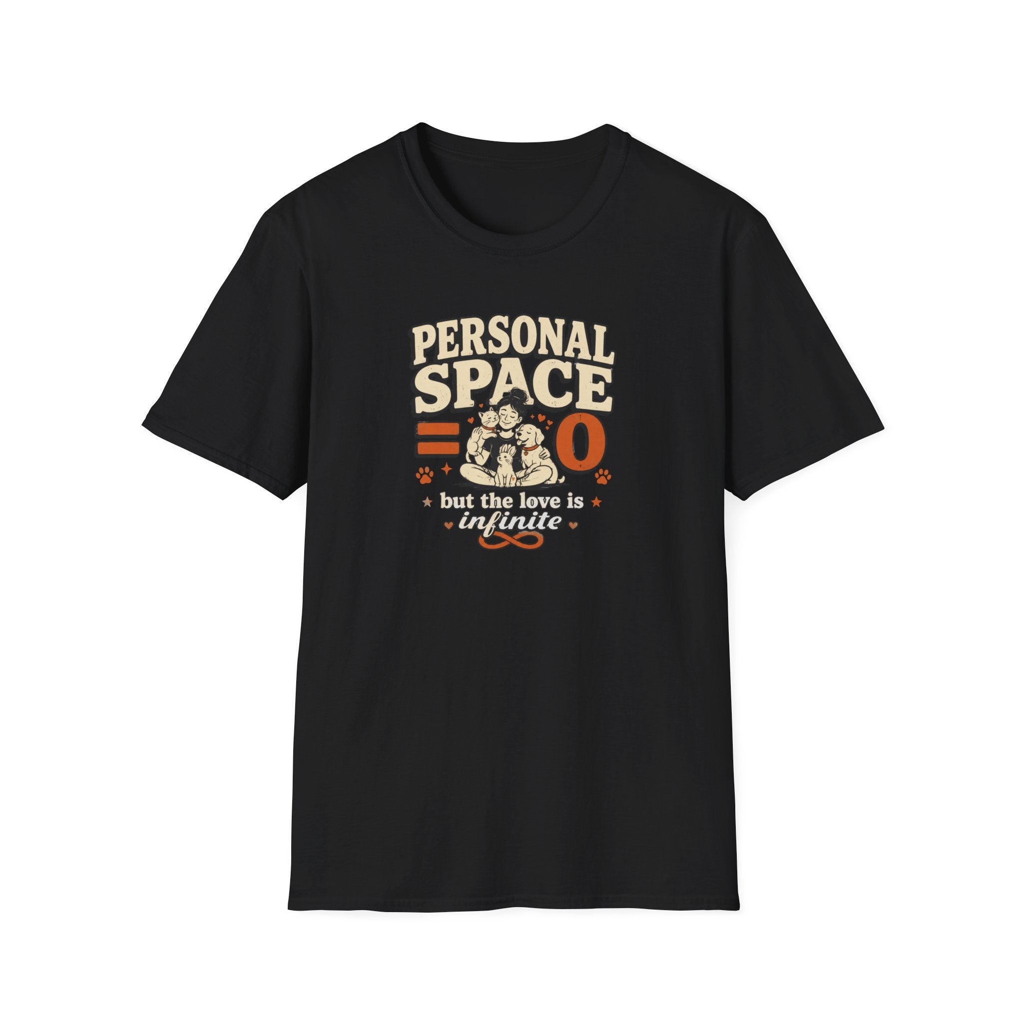 "Personal Space 0 but the love is Infinite" Cute Retro Cat & Dog Graphic Tee