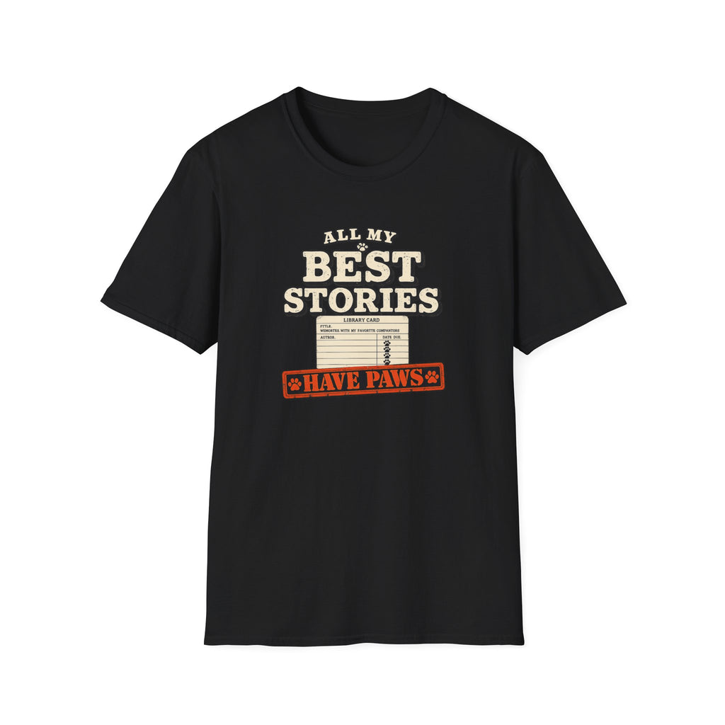 "All My Best Stories Have Paws" Vintage Library Card Pet Tee