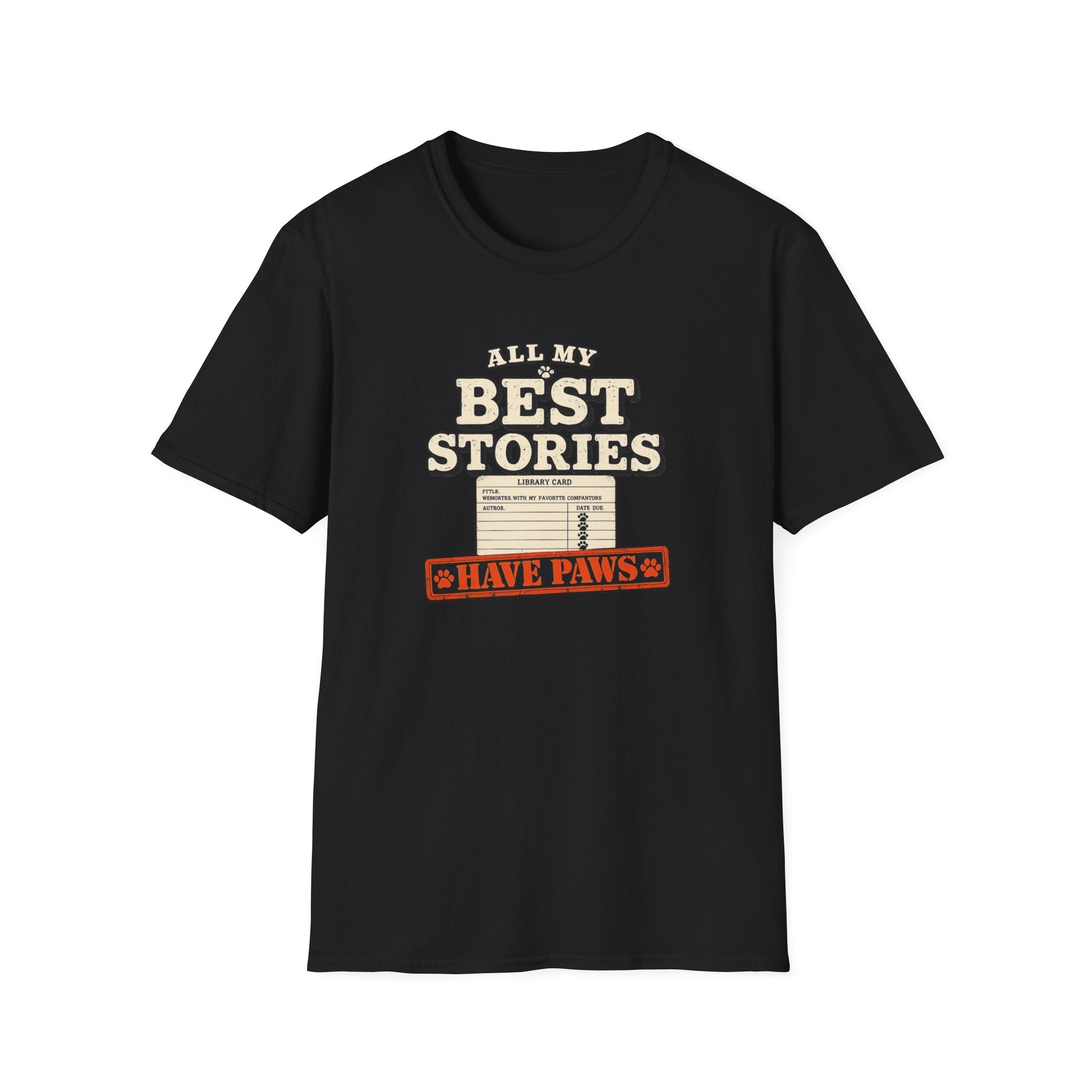 "All My Best Stories Have Paws" Vintage Library Card Pet Tee