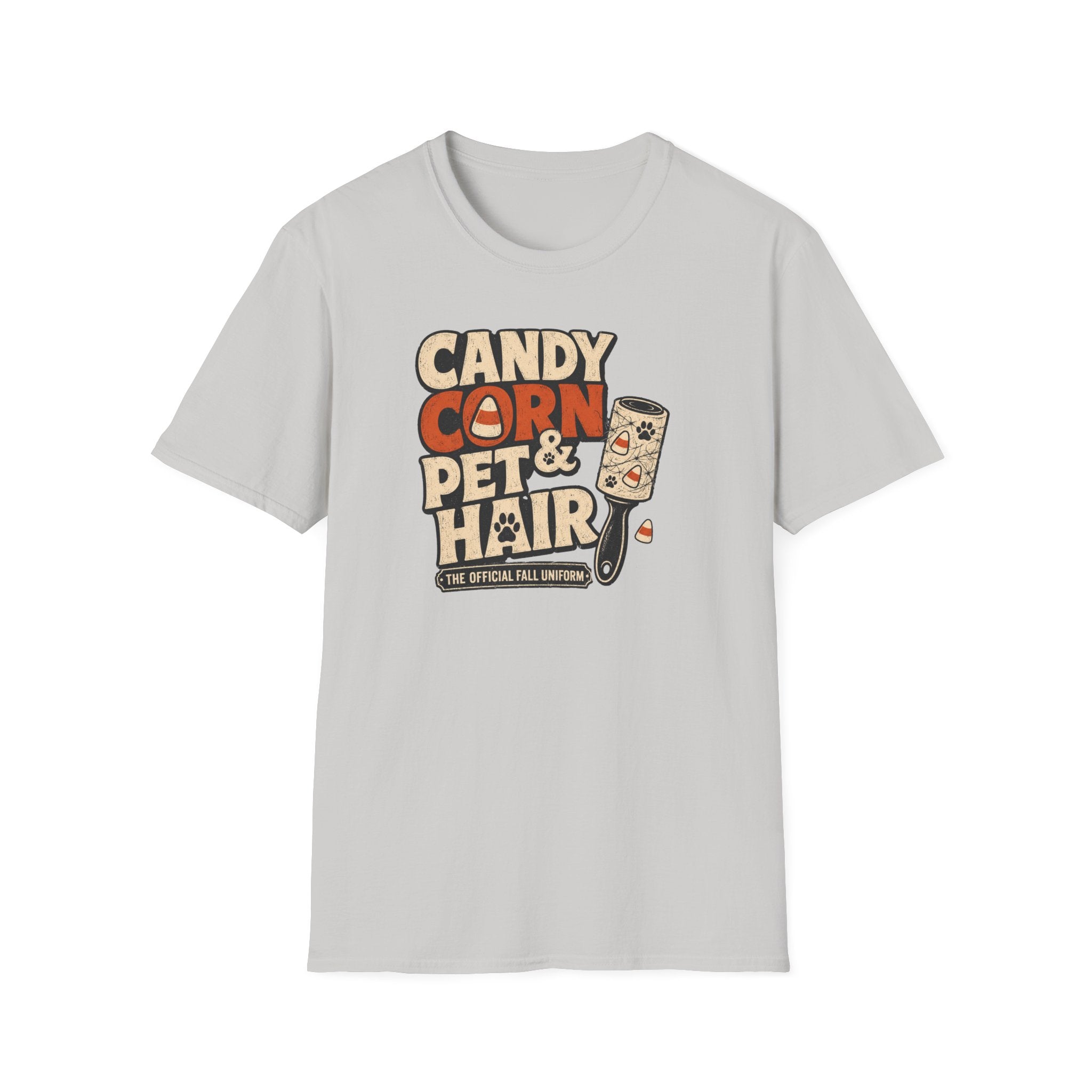 Candy Corn & Pet Hair T-Shirt — Funny Halloween Cat & Dog Lover Tee