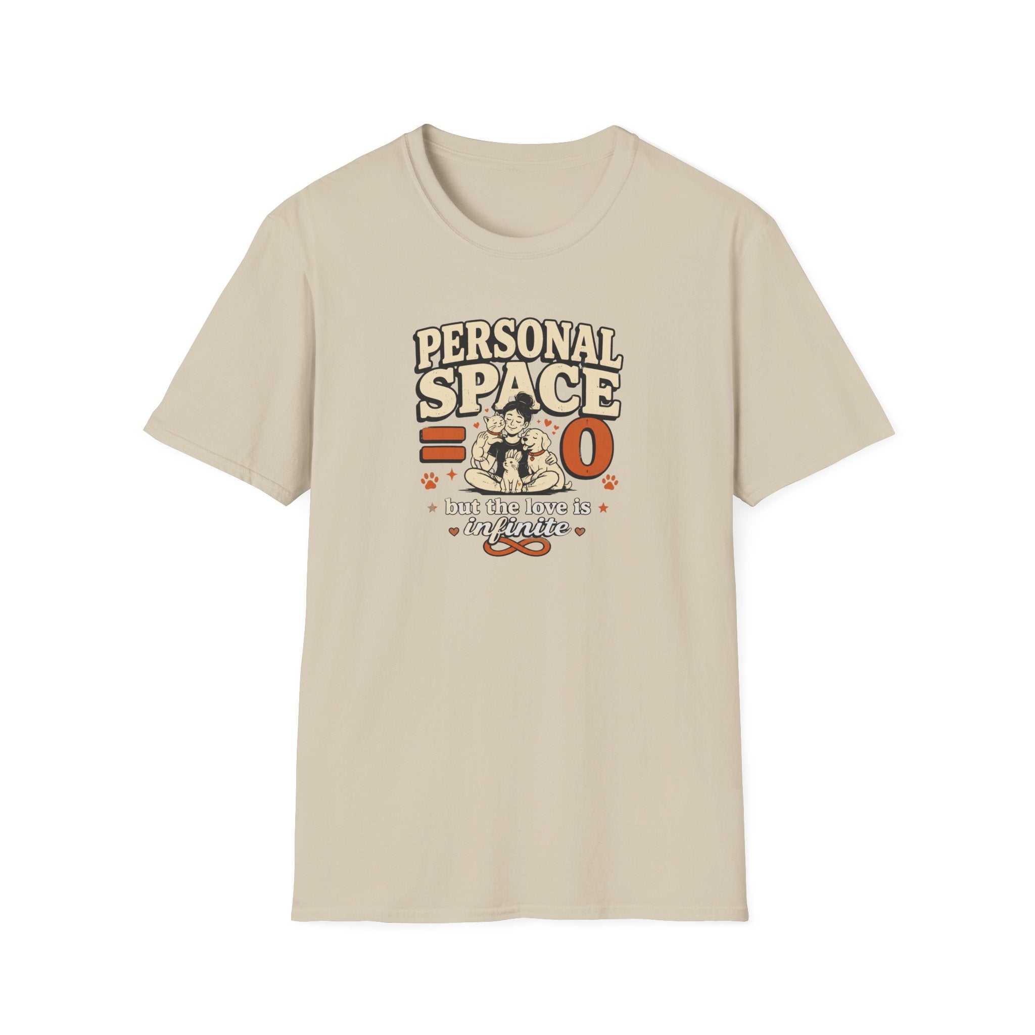 "Personal Space 0 but the love is Infinite" Cute Retro Cat & Dog Graphic Tee