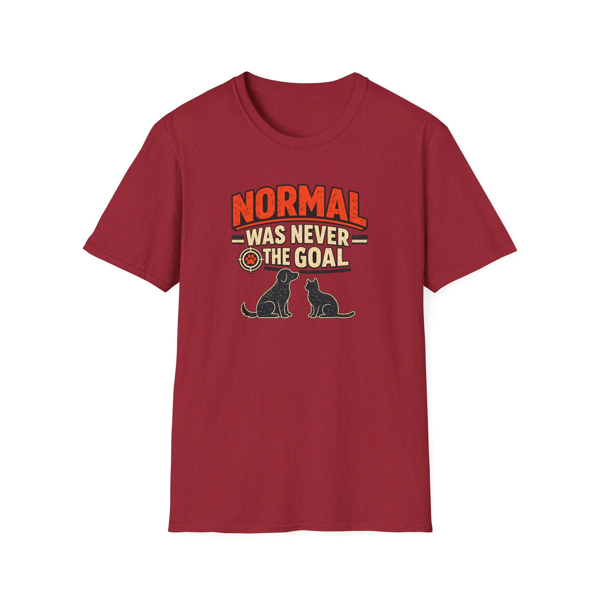 Normal Was Never The Goal T-Shirt — Funny Cat & Dog Retro Statement Tee
