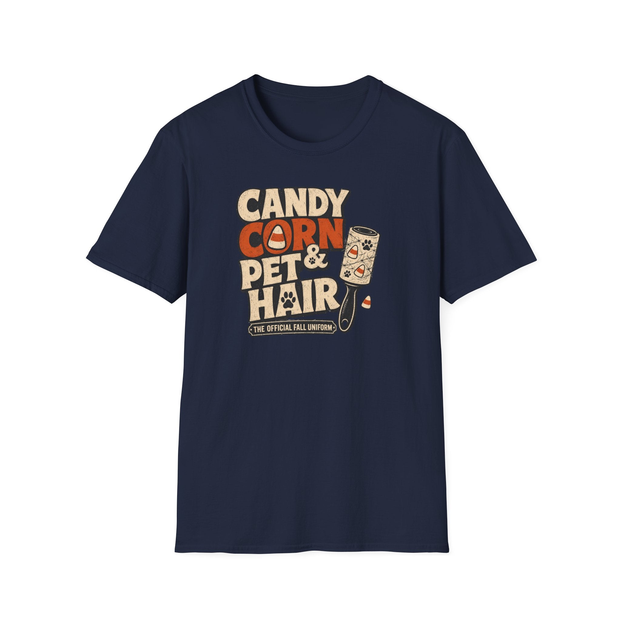 Candy Corn & Pet Hair T-Shirt — Funny Halloween Cat & Dog Lover Tee