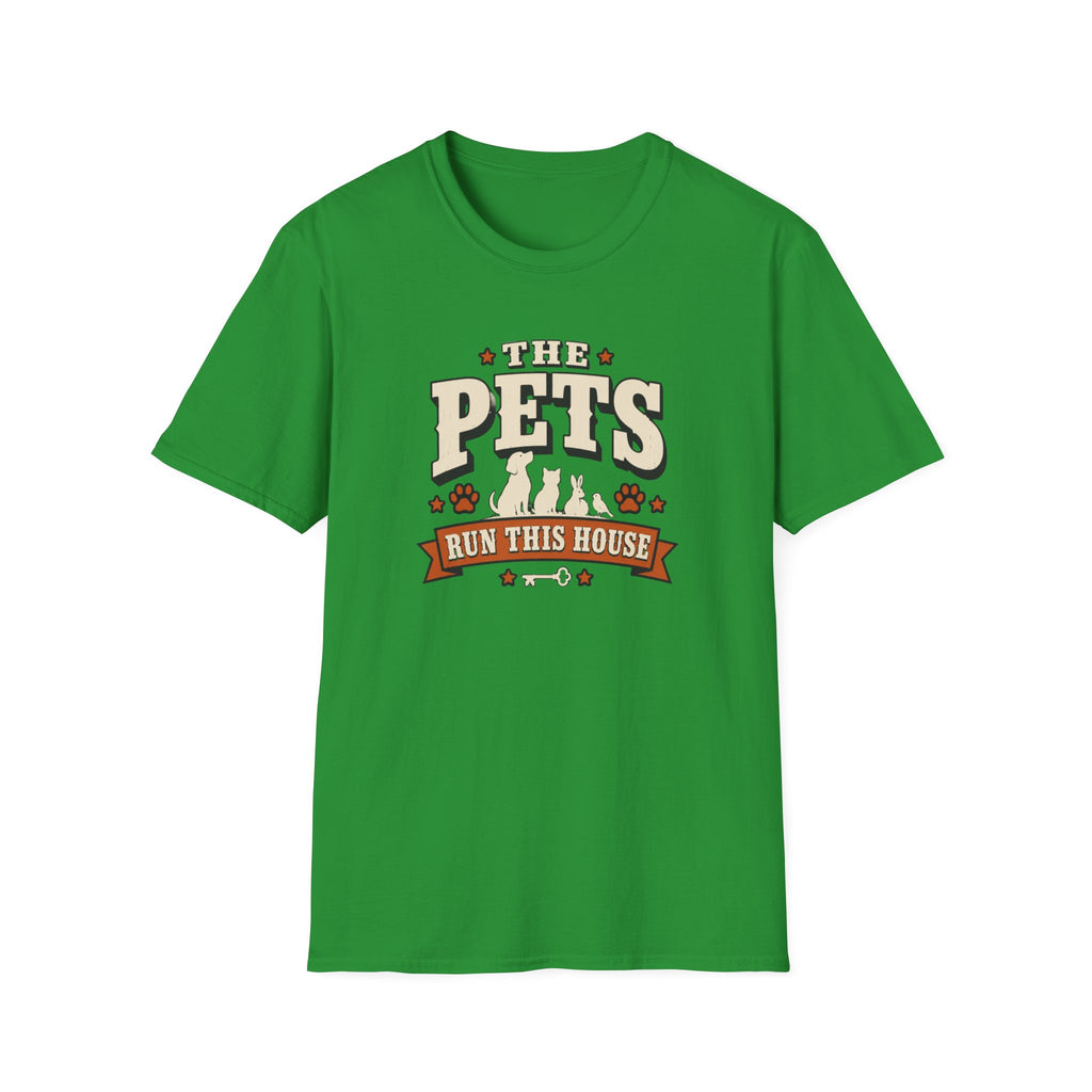 Pet Lover T‑Shirt — "The Pets Run This House" Retro Graphic