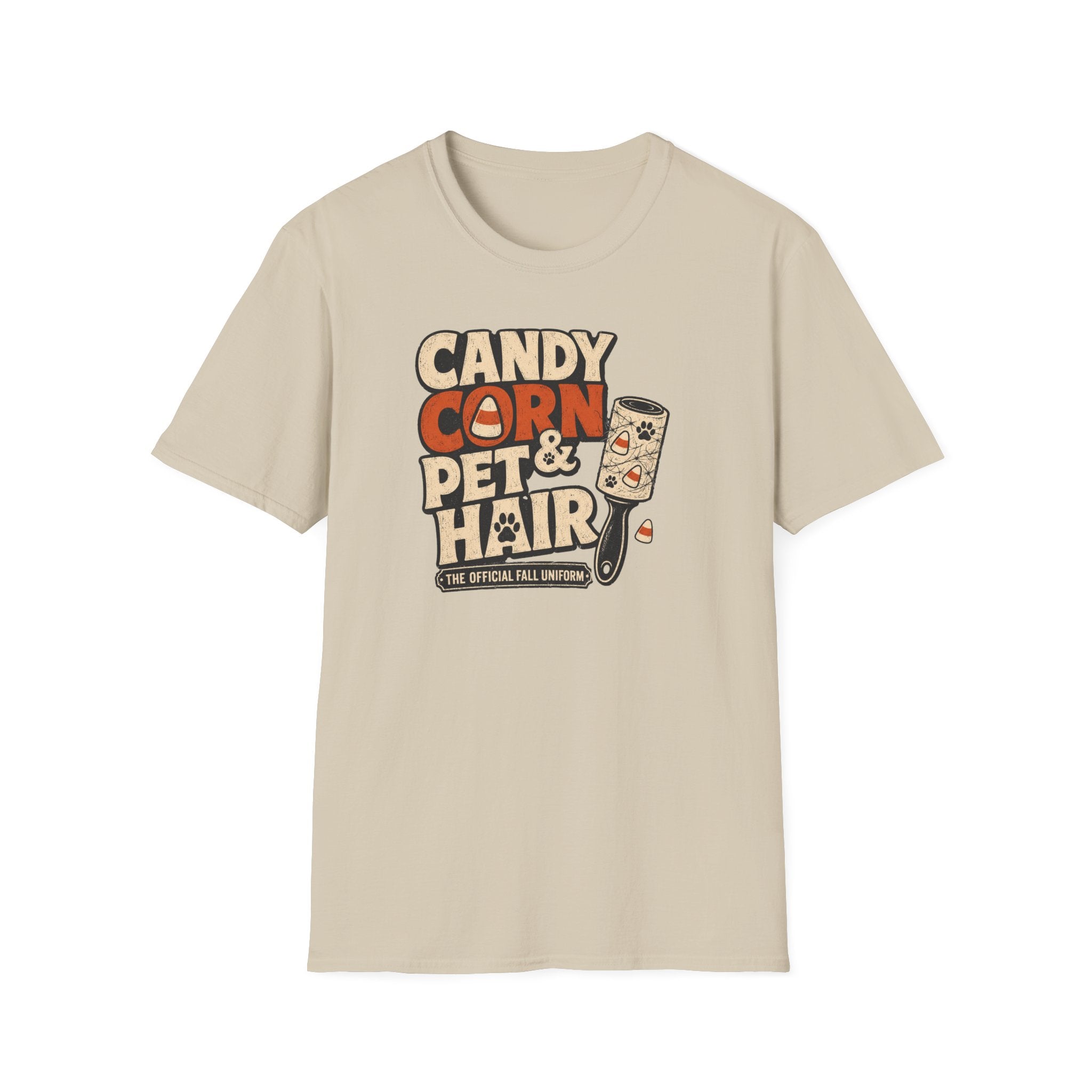 Candy Corn & Pet Hair T-Shirt — Funny Halloween Cat & Dog Lover Tee