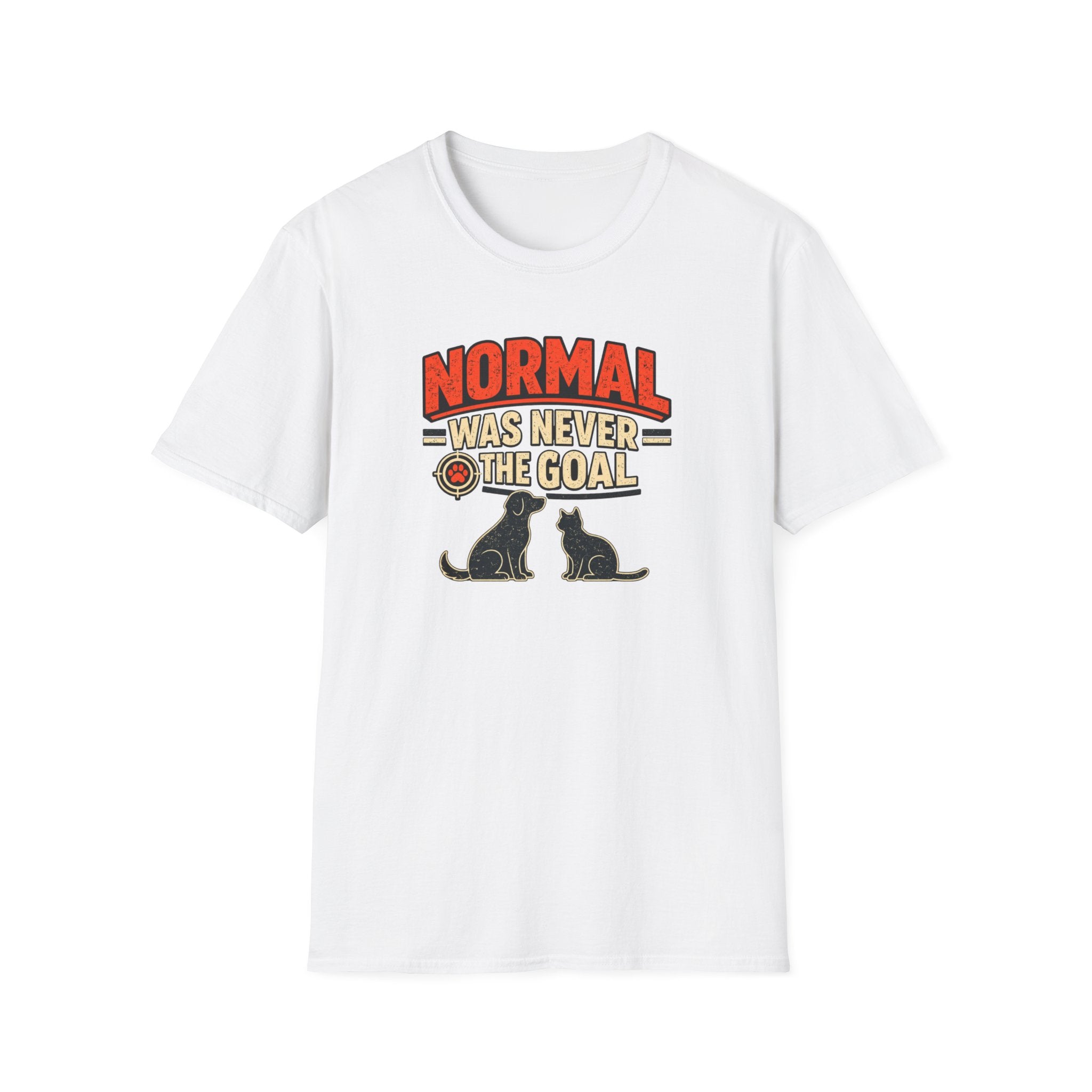 Normal Was Never The Goal T-Shirt — Funny Cat & Dog Retro Statement Tee
