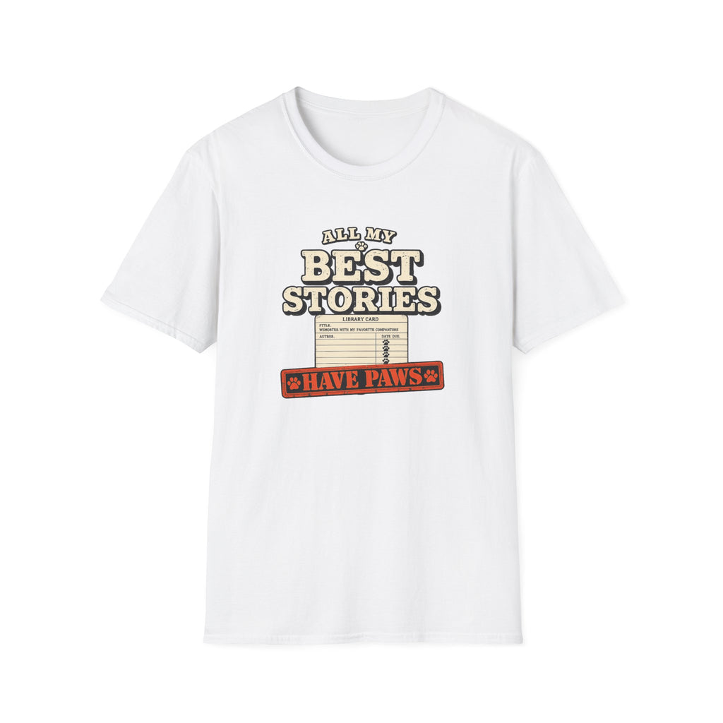 "All My Best Stories Have Paws" Vintage Library Card Pet Tee
