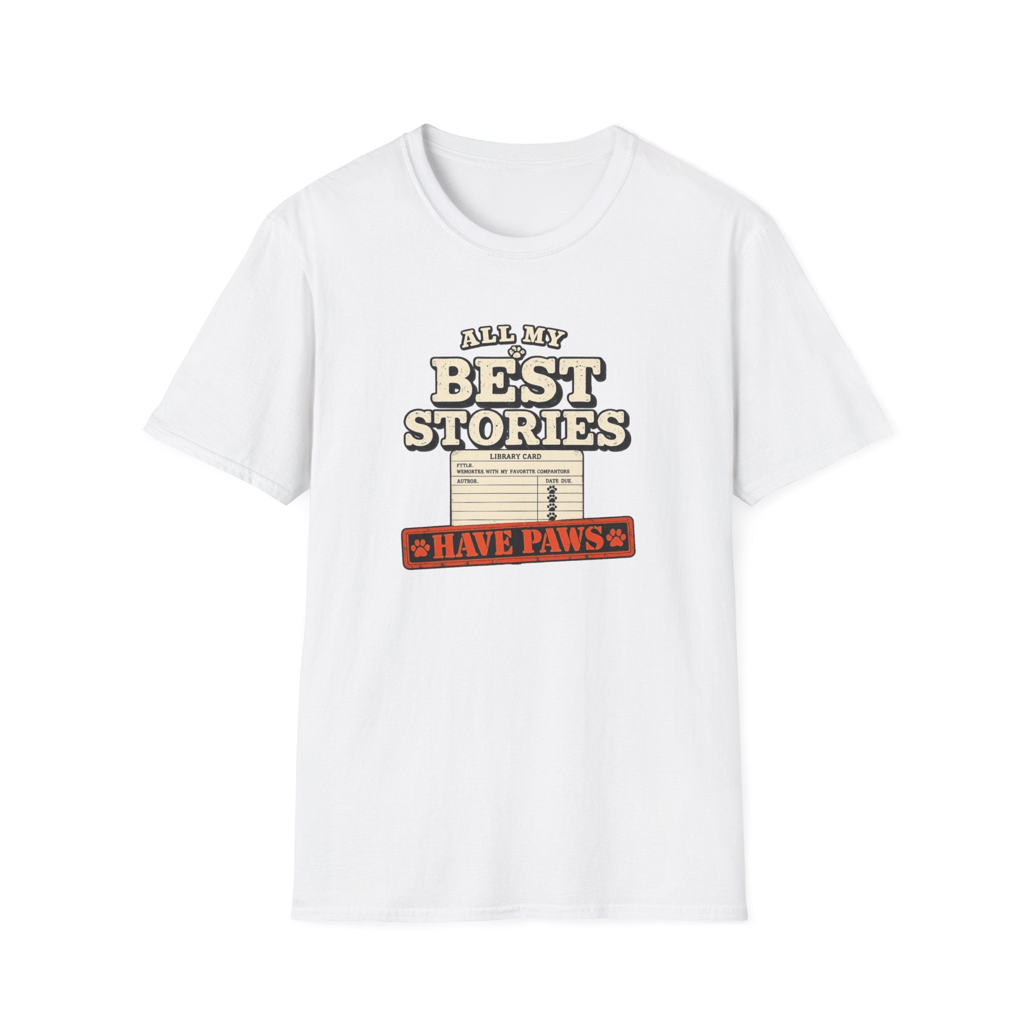 "All My Best Stories Have Paws" Vintage Library Card Pet Tee