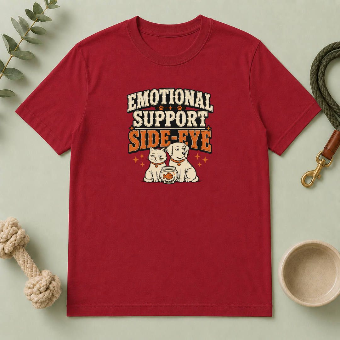 "Emotional Support Side-Eye" Retro Dog & Cat Graphic