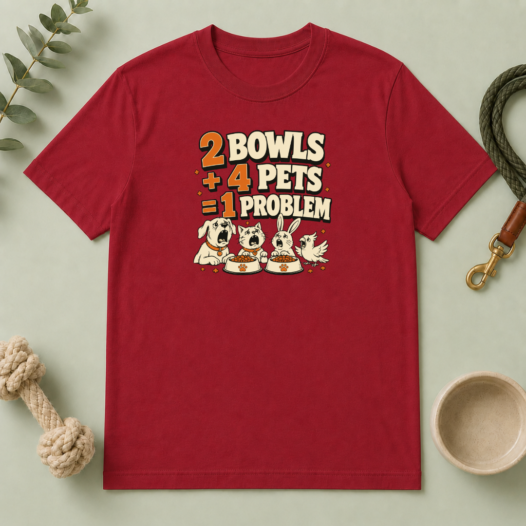 "2 Bowls + 4 Pets = 1 Problem" Funny Pet Lover Tee