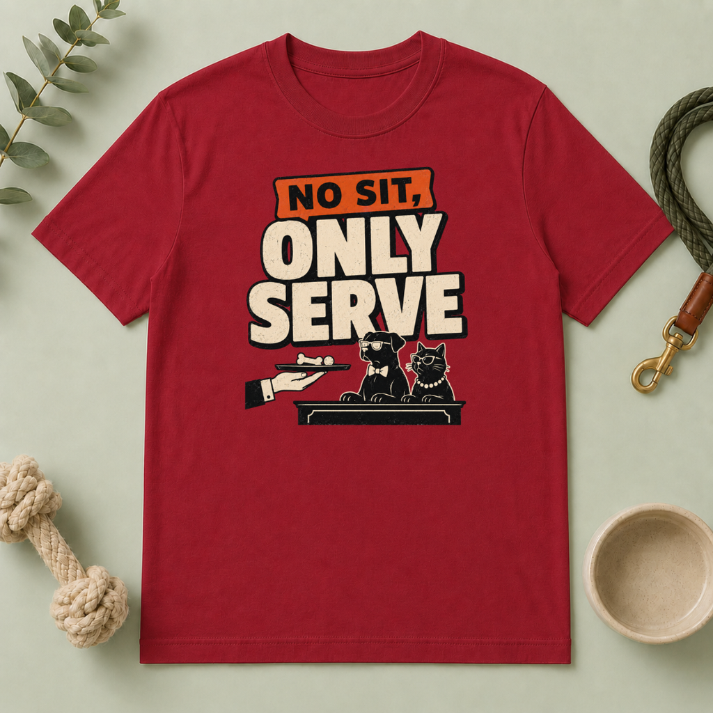 No Sit, Only Serve T-Shirt — Multi-Pet Household Tee