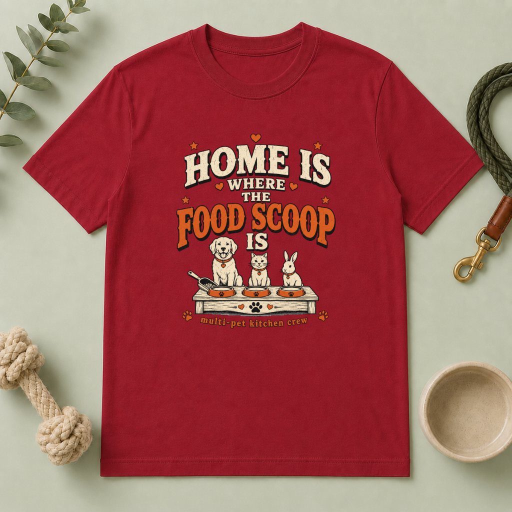 Home Is Where the Food Scoop Is – Multi-Pet Lifestyle T-Shirt