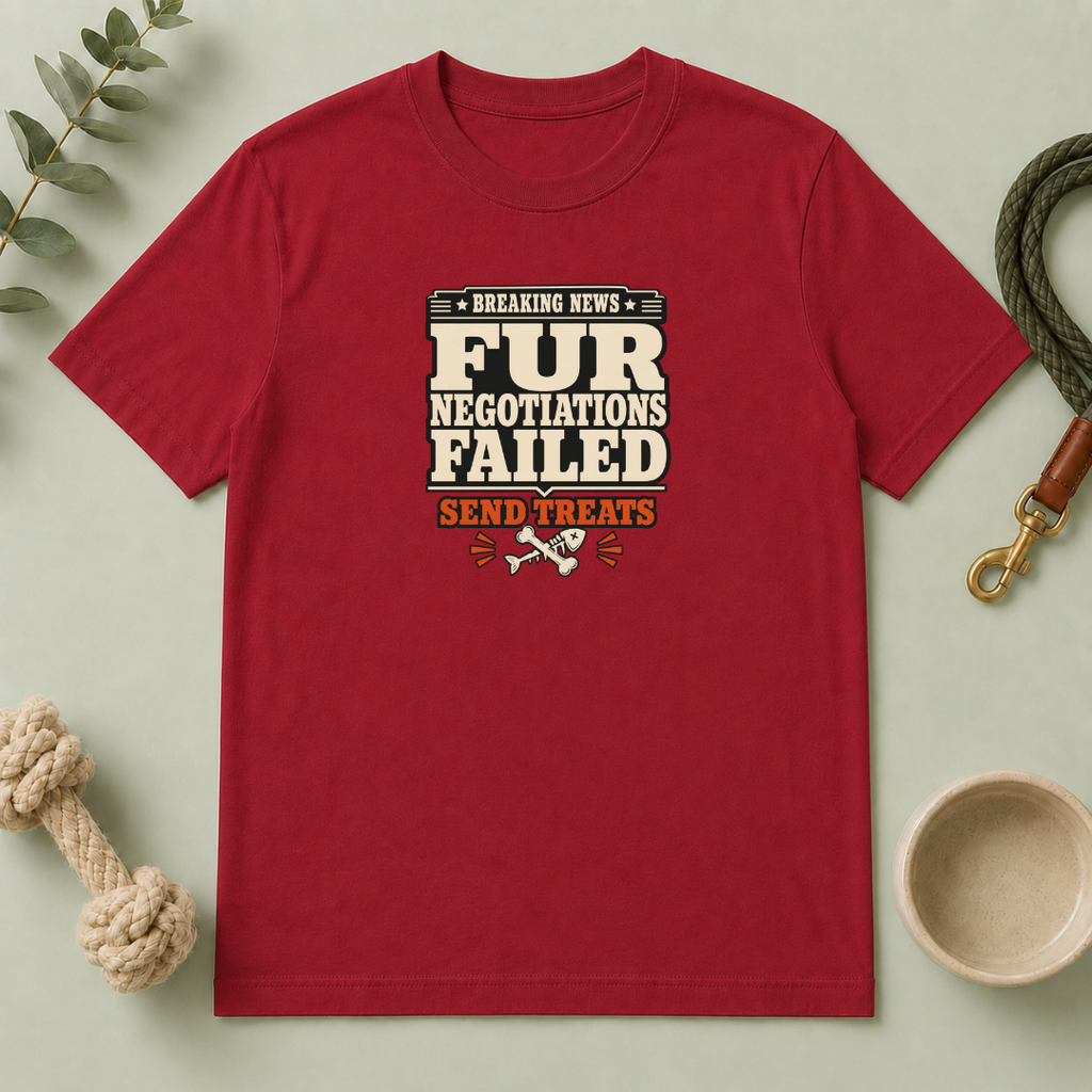 "Breaking News: Fur Negotiations Failed — Send Treats" Funny Pet Lover Tee