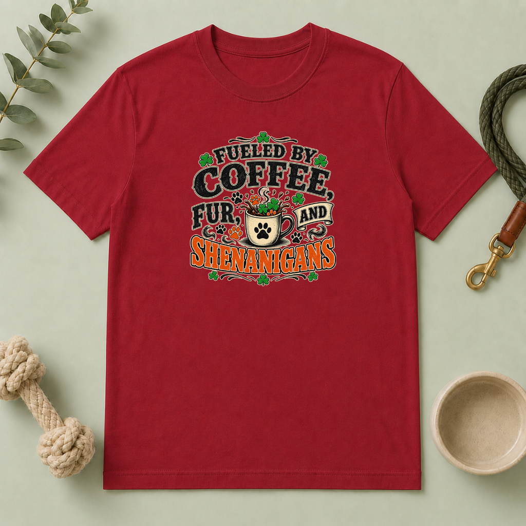 Fueled by Coffee, Fur & Shenanigans St. Patrick’s Day T-Shirt