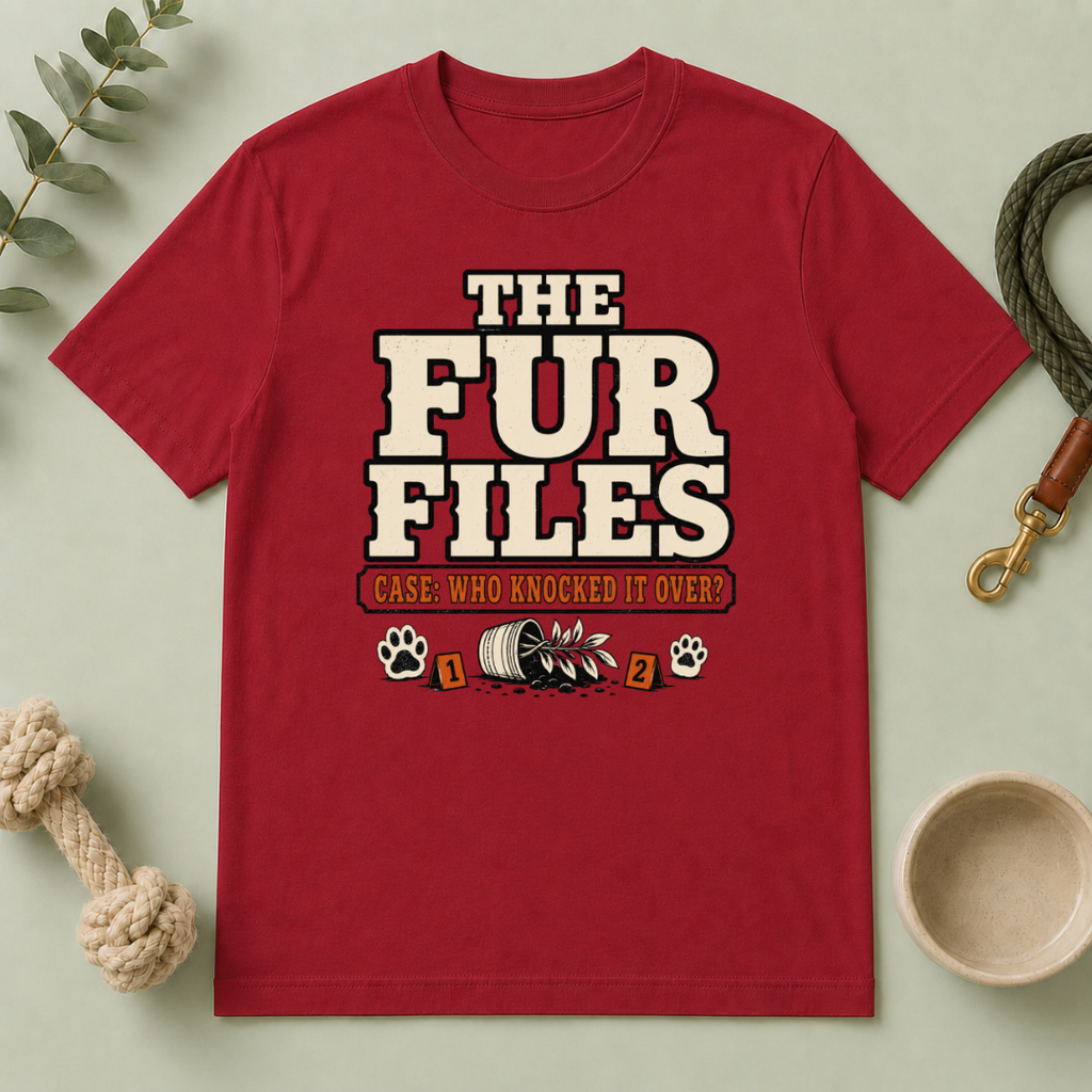 The Fur Files – Who Knocked It Over? Dog & Cat Rivalry T-Shirt