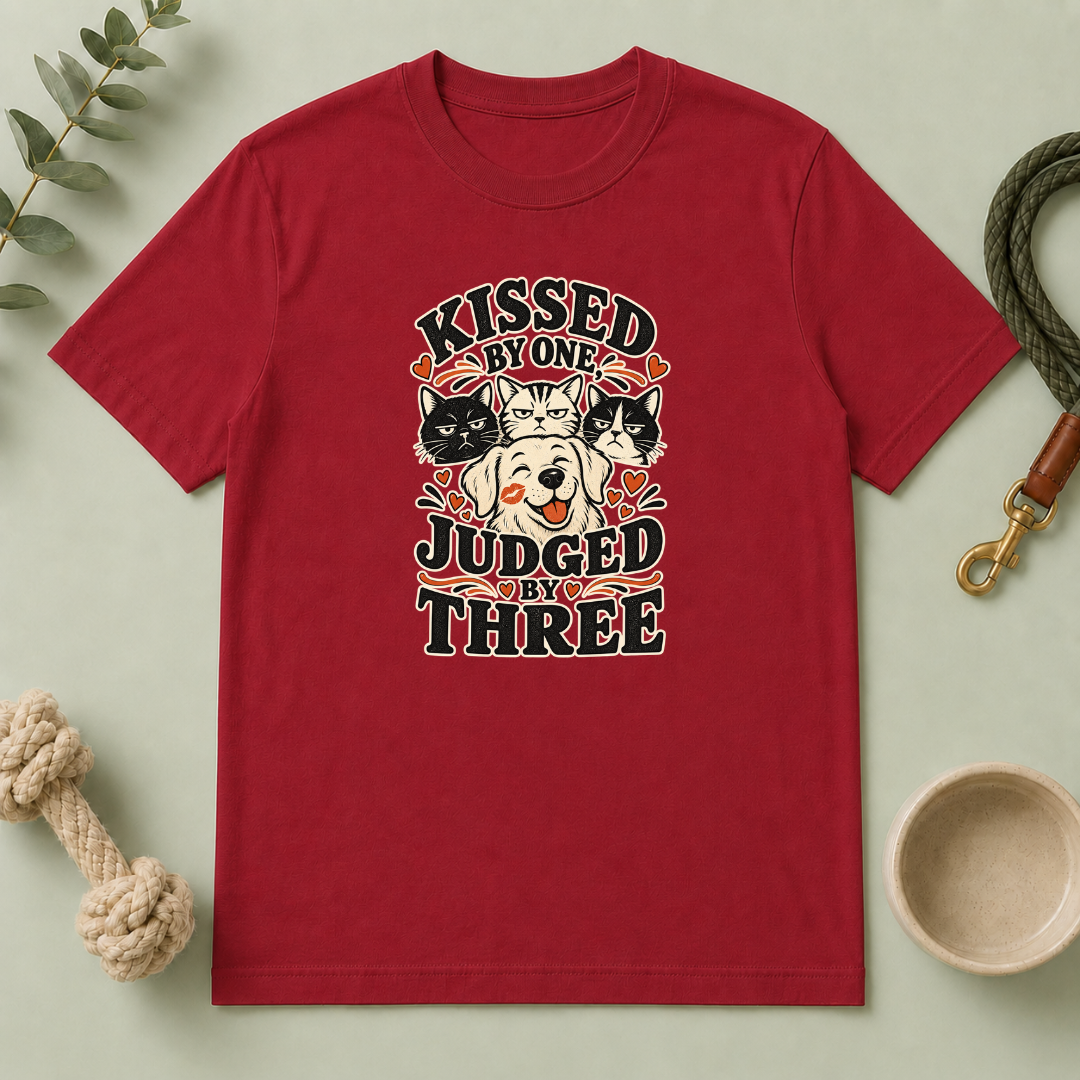 Kissed by One Judged by Three Valentine Pet T-Shirt