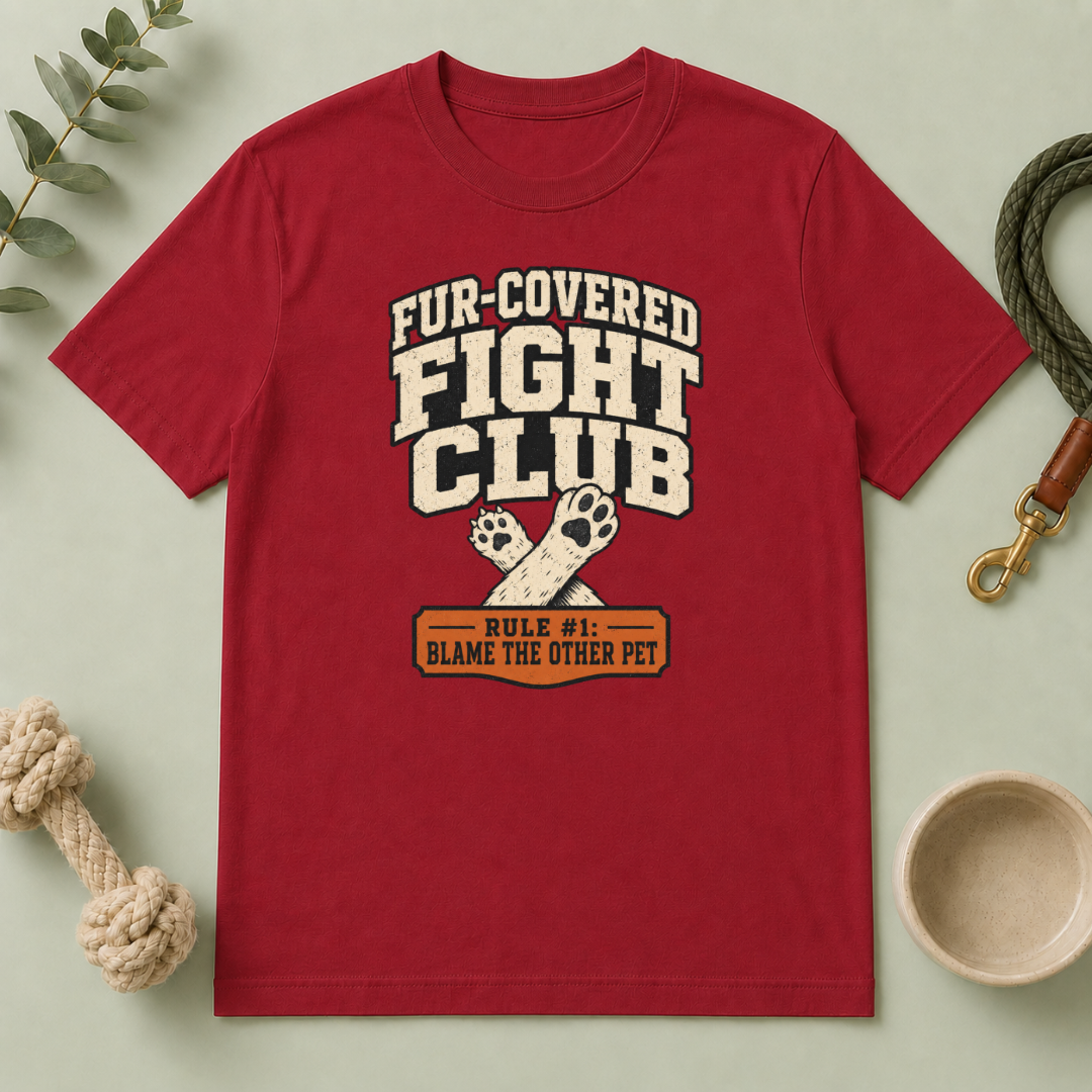 Fur-Covered Fight Club – Dog & Cat Rivalry T-Shirt