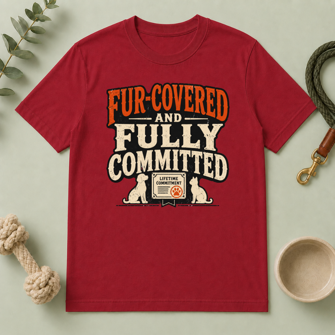 T-Shirt — "Fur-Covered and Fully Committed" Vintage Dog & Cat Lover Tee