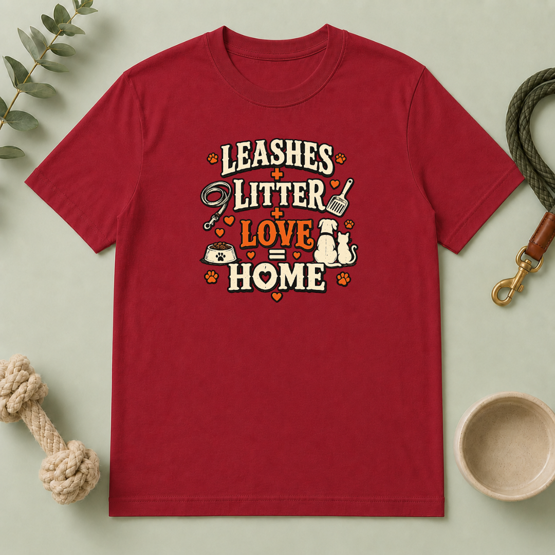 "Leashes + Litter + Love = Home" Graphic Tee