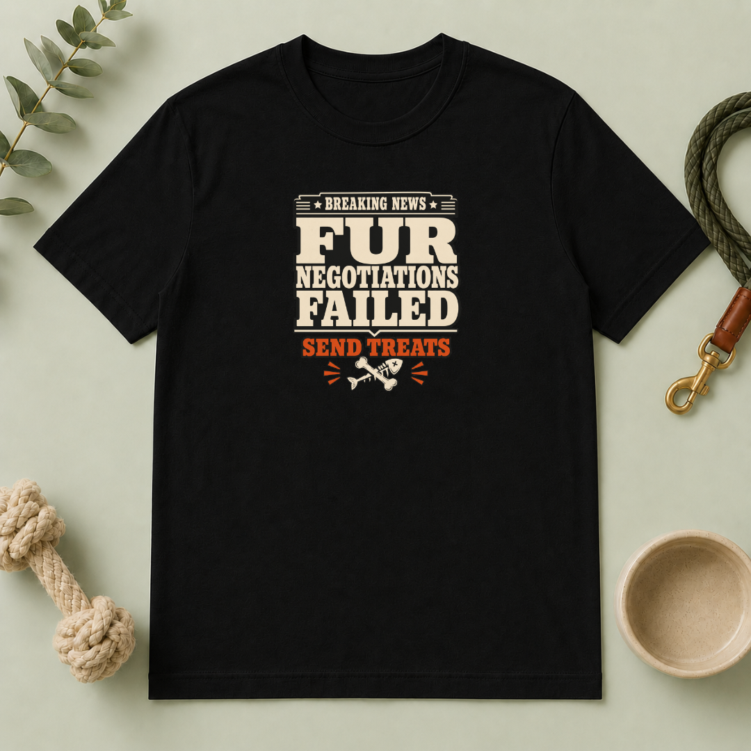 "Breaking News: Fur Negotiations Failed — Send Treats" Funny Pet Lover Tee
