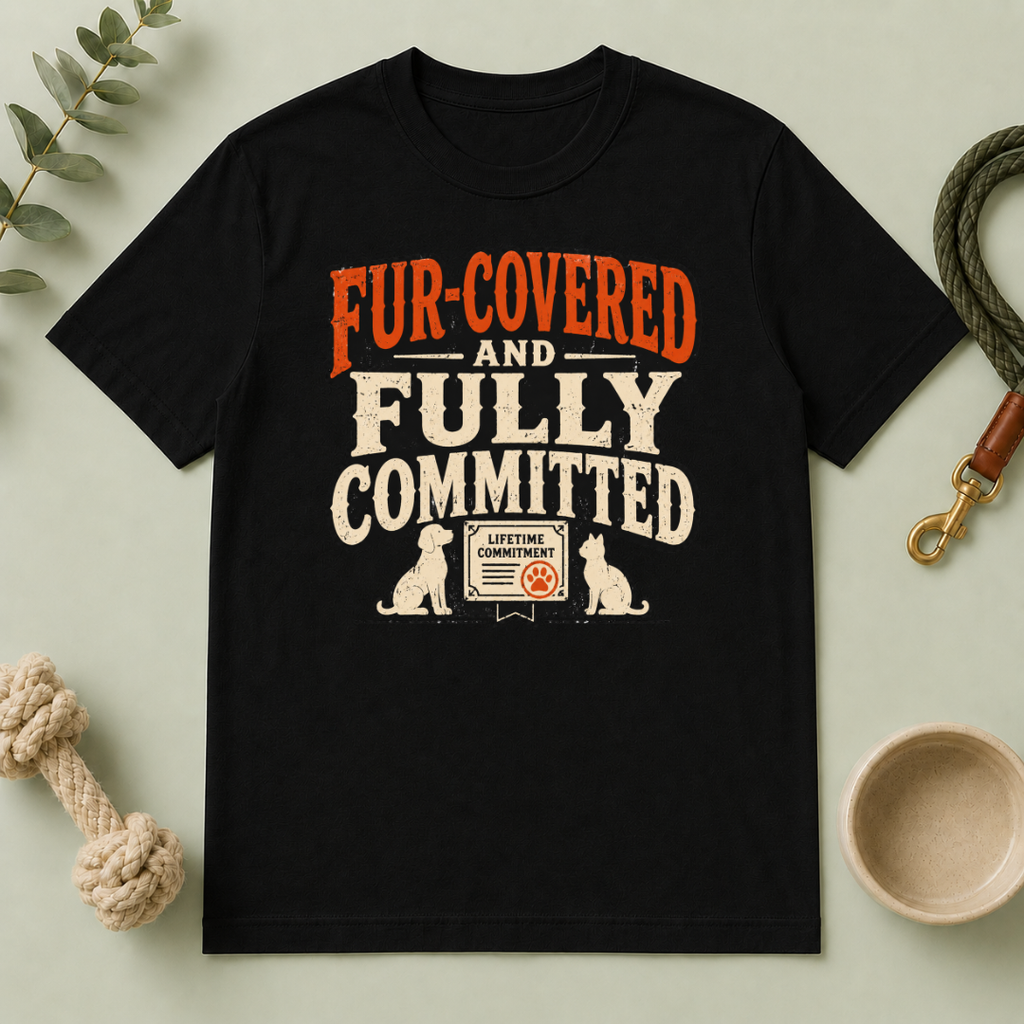 T-Shirt — "Fur-Covered and Fully Committed" Vintage Dog & Cat Lover Tee