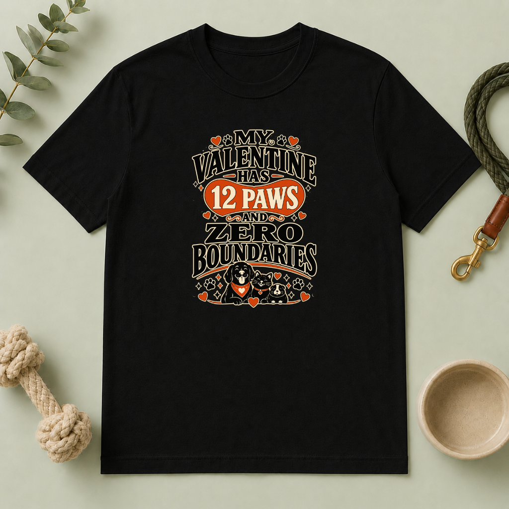 My Valentine Has 12 Paws and Zero Boundaries Pet T-Shirt