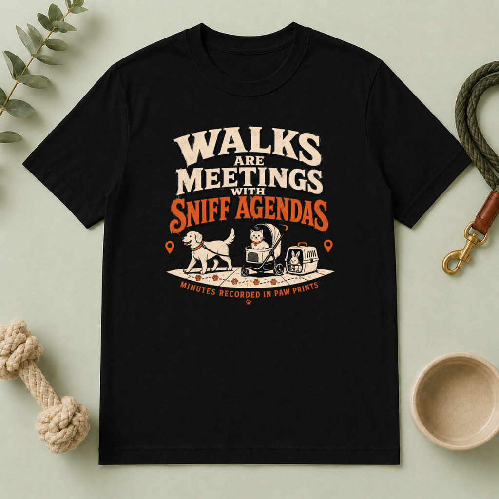 Walks Are Meetings with Sniff Agendas Multi-Pet Lifestyle T-Shirt