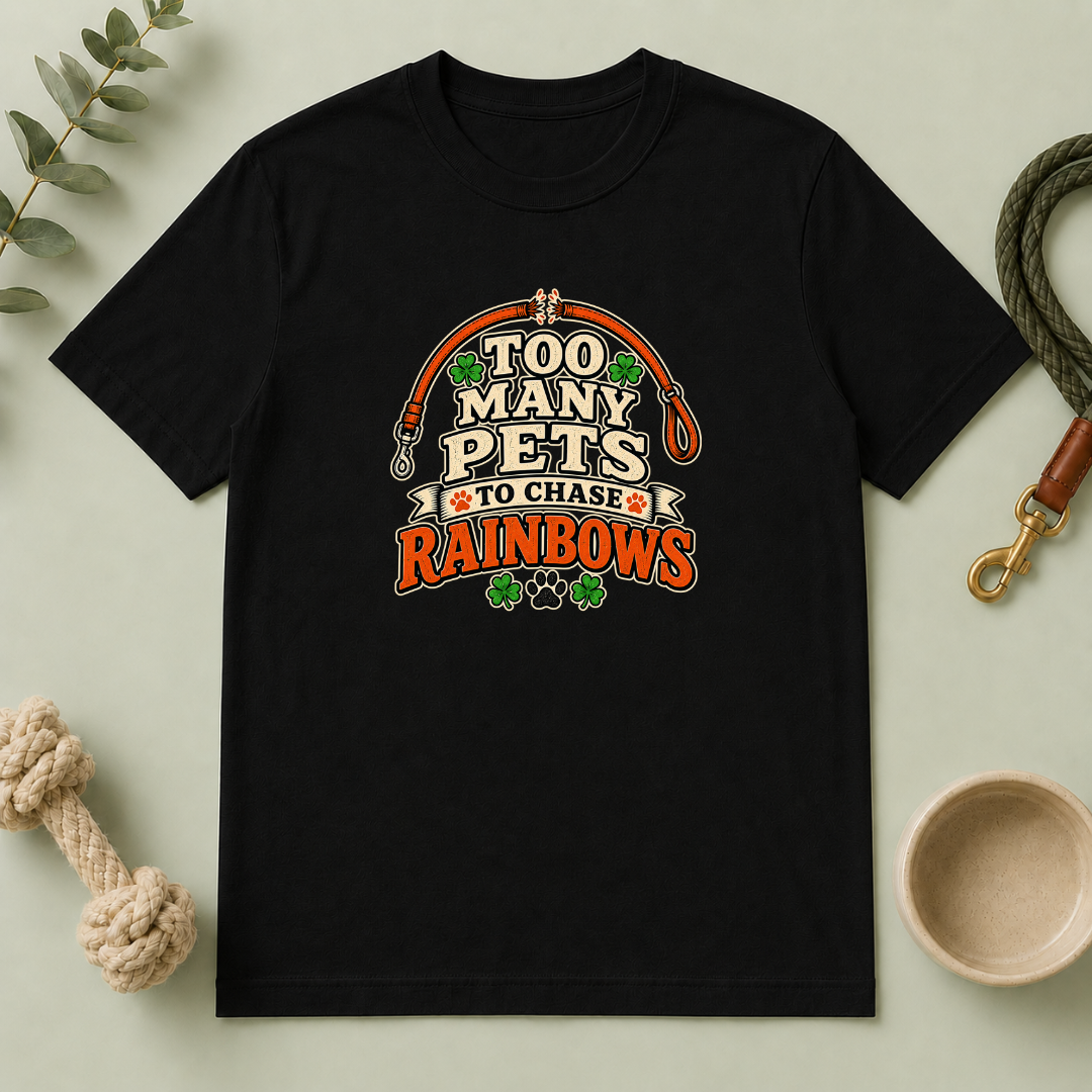 Too Many Pets to Chase Rainbows St. Patrick’s Day T-Shirt