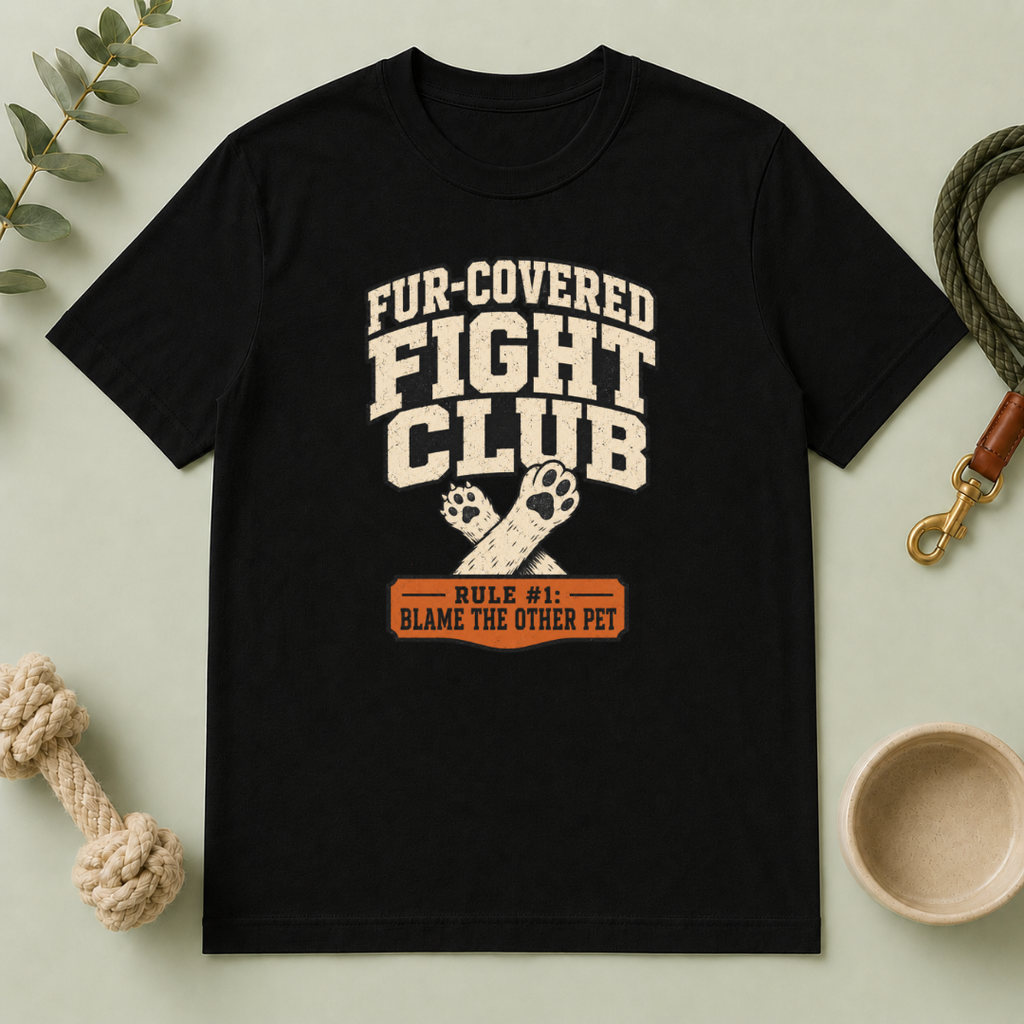 Fur-Covered Fight Club – Dog & Cat Rivalry T-Shirt