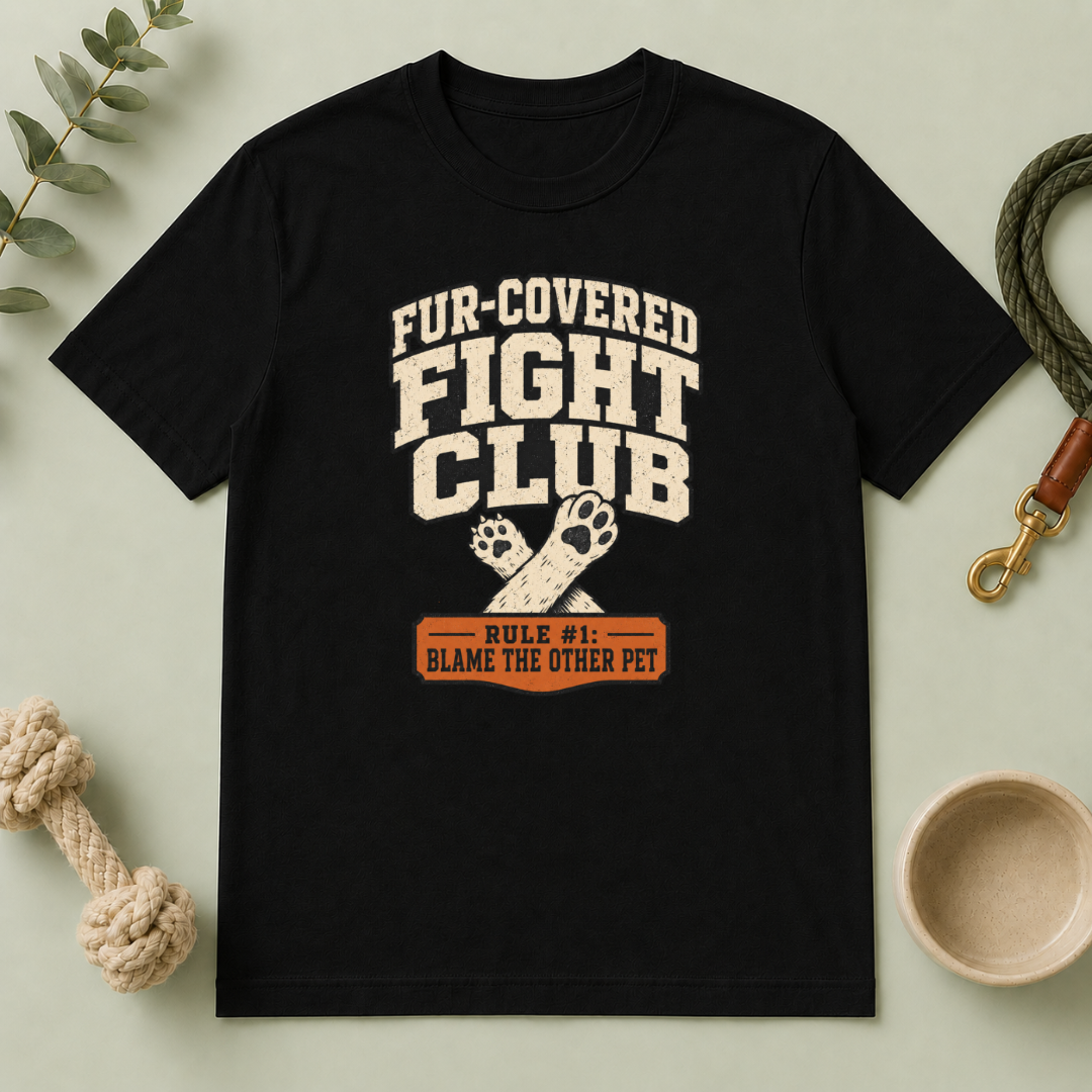 Fur-Covered Fight Club – Dog & Cat Rivalry T-Shirt