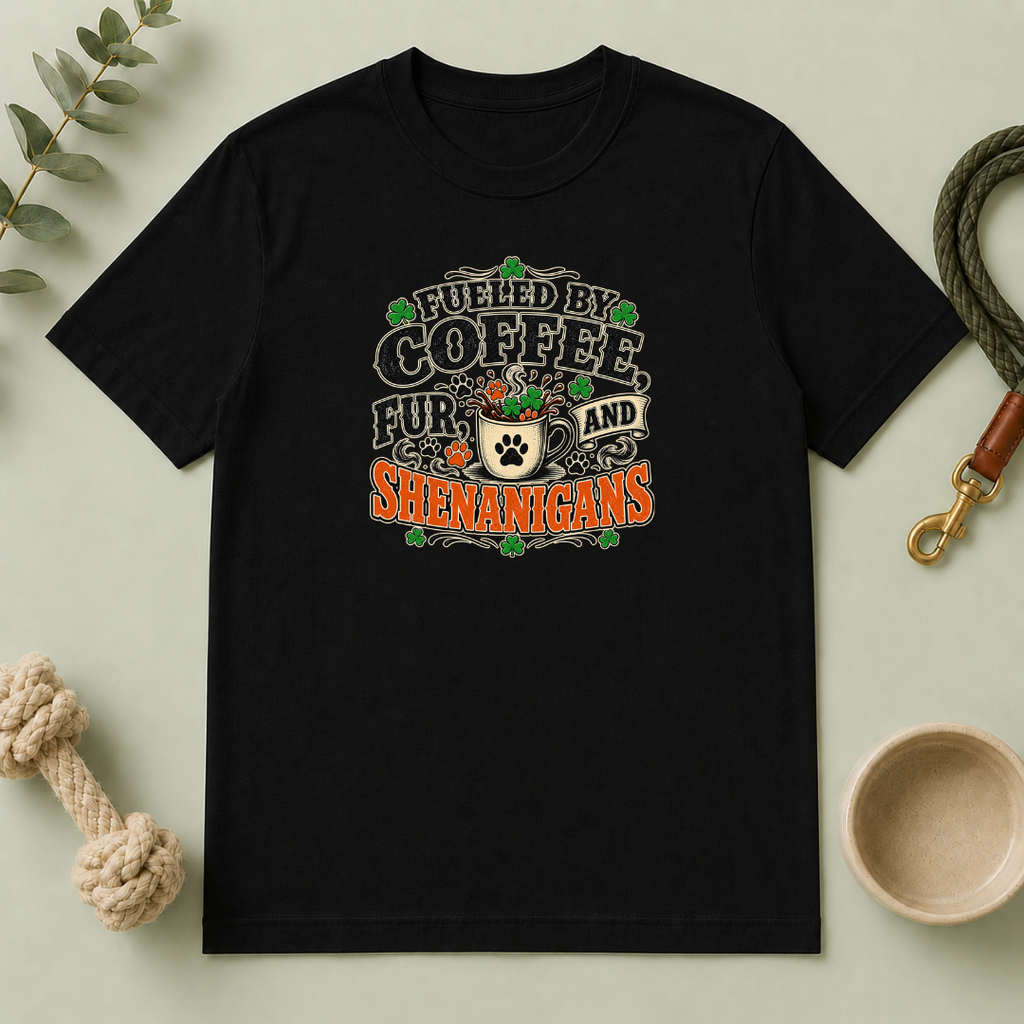 Fueled by Coffee, Fur & Shenanigans St. Patrick’s Day T-Shirt
