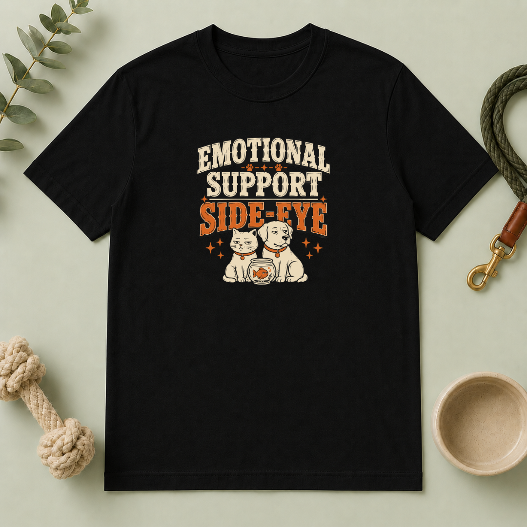 "Emotional Support Side-Eye" Retro Dog & Cat Graphic