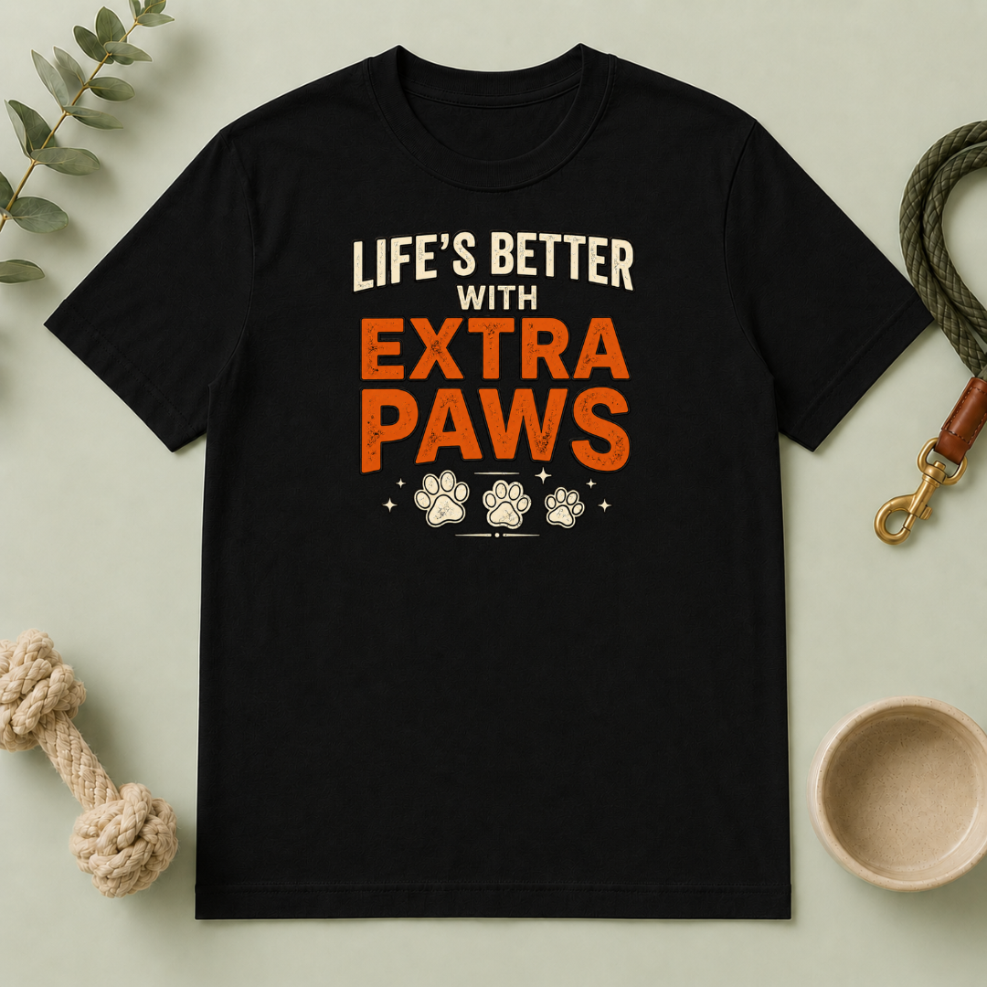 Life’s Better with Extra Paws T‑Shirt — Cute Pet Lover Tee