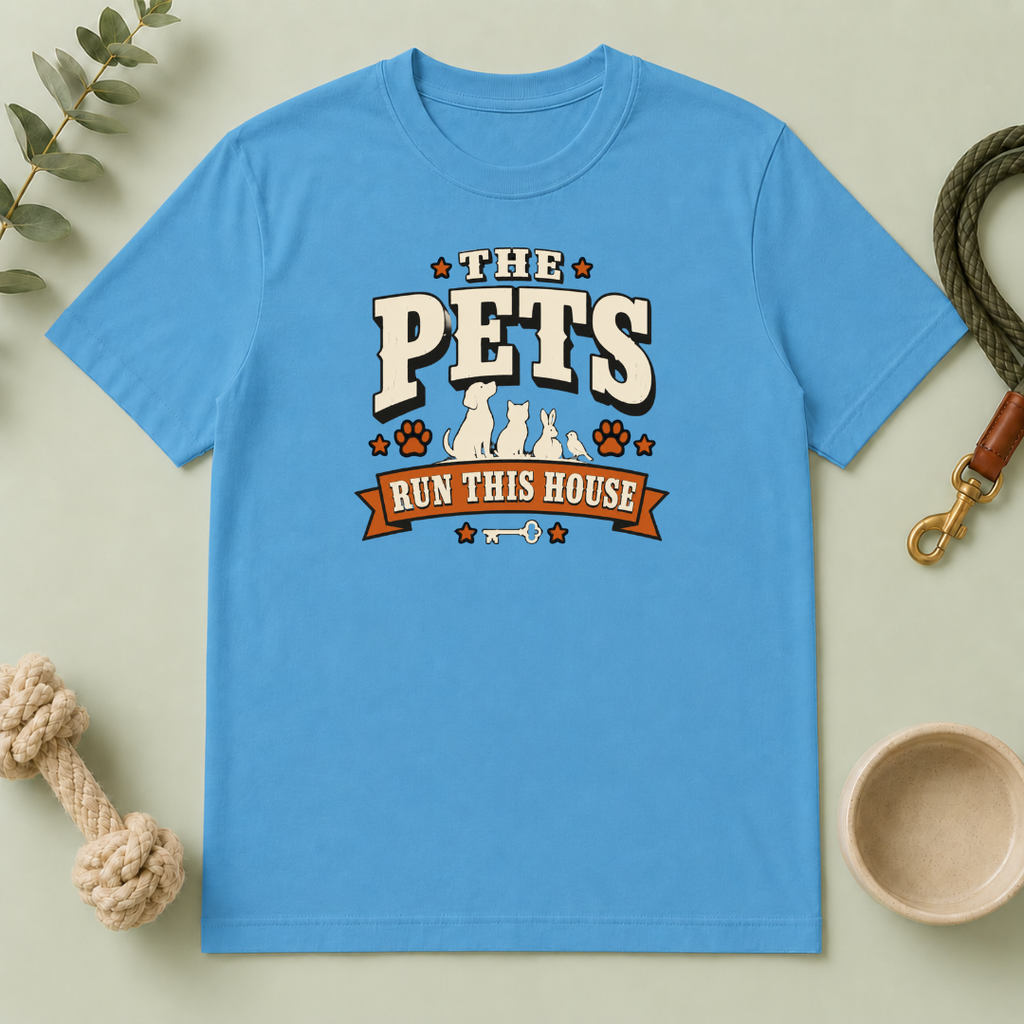 Pet Lover T‑Shirt — "The Pets Run This House" Retro Graphic