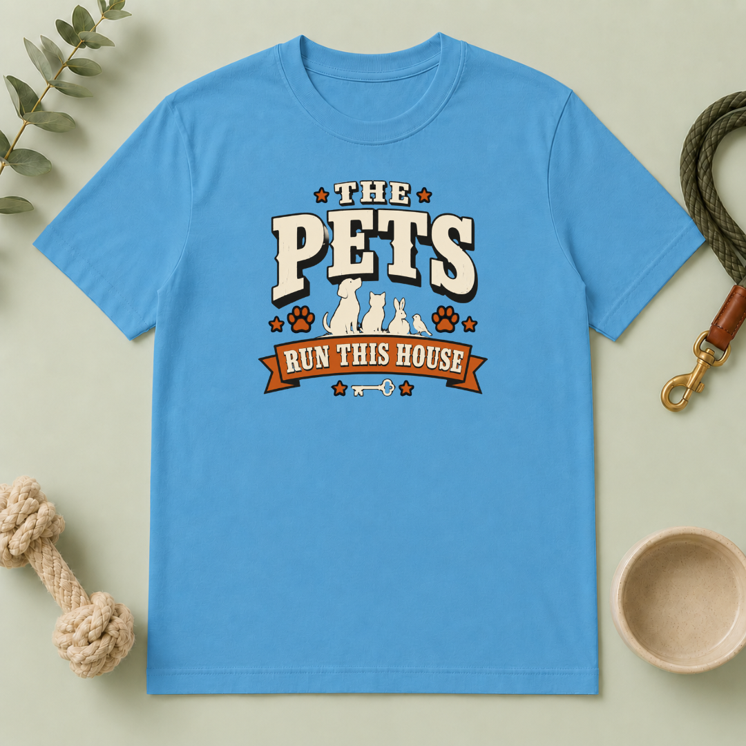 Pet Lover T‑Shirt — "The Pets Run This House" Retro Graphic
